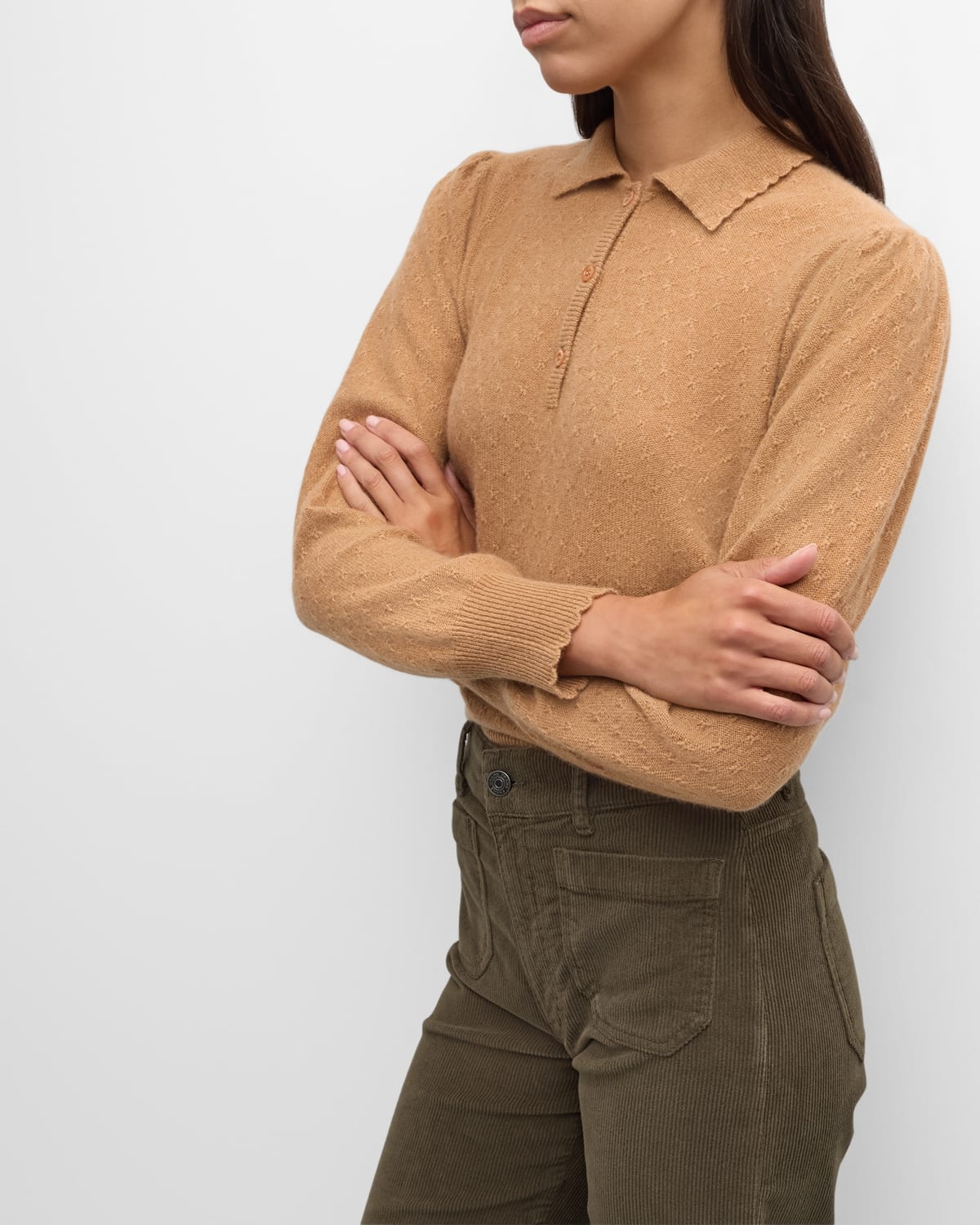 Scalloped Cashmere Polo Sweater - 7