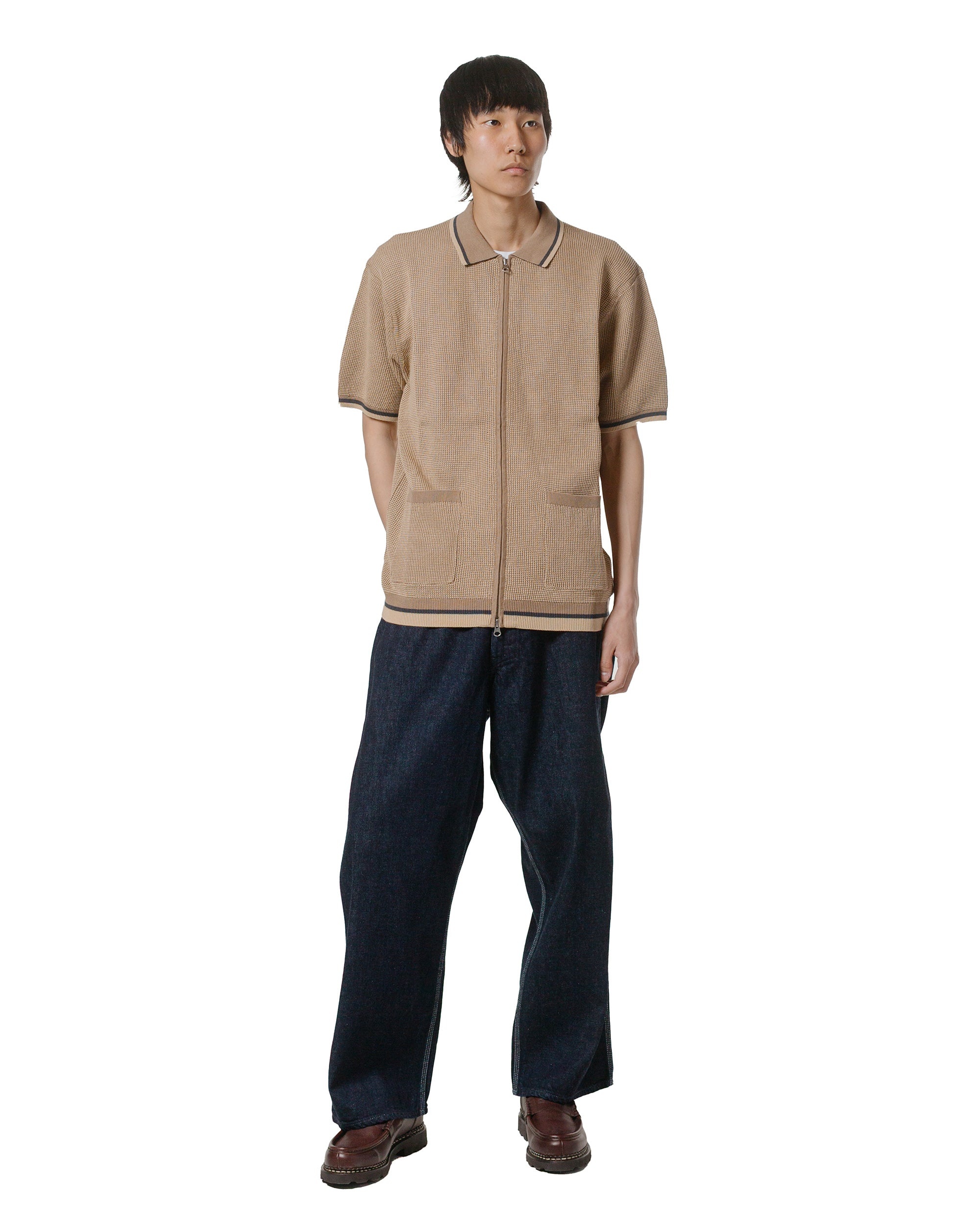 Zip Knit Polo Beige - 4