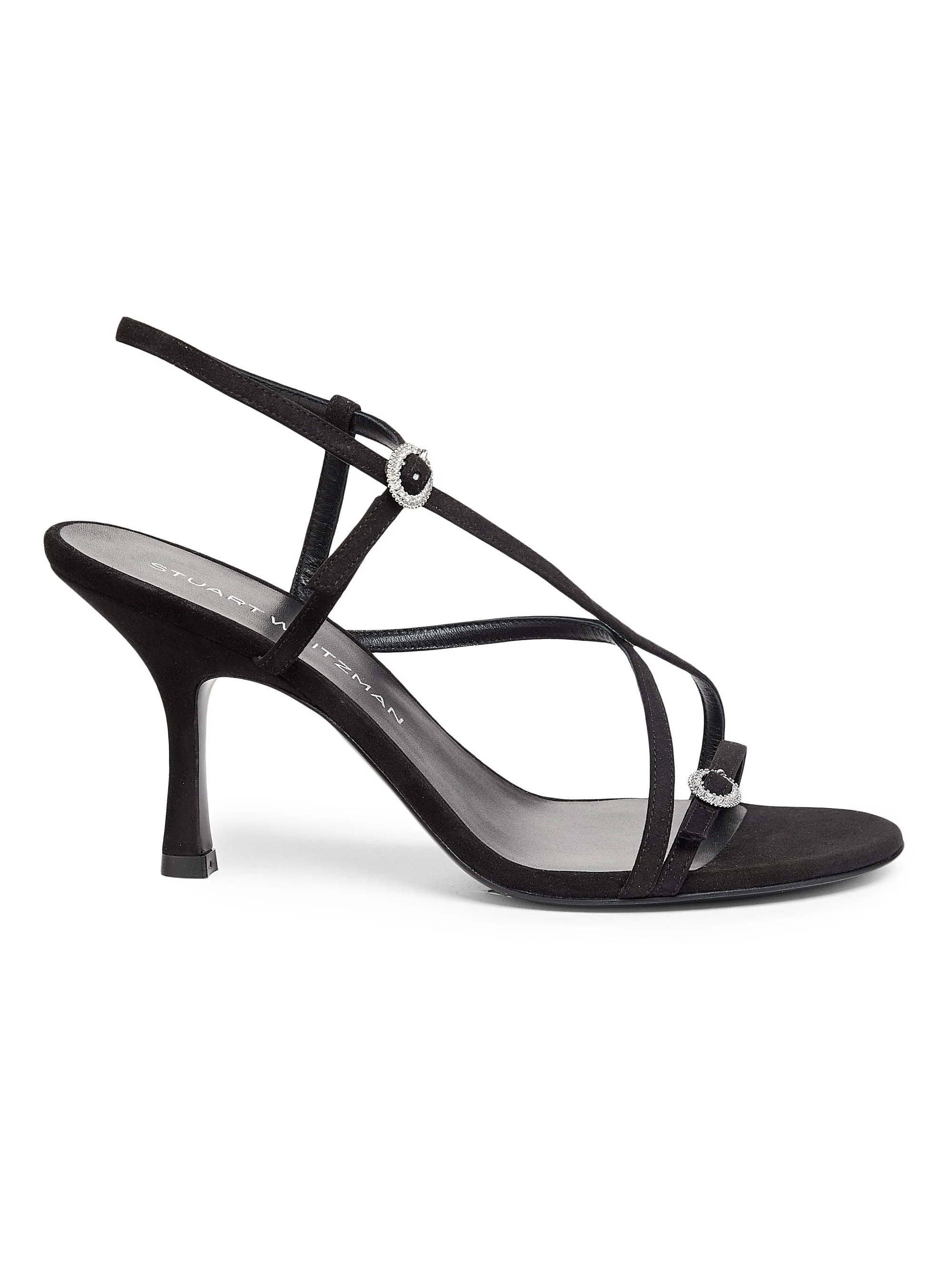 Women's 85MM Crystal-Buckle Suede Strappy Sandals - Black - 1