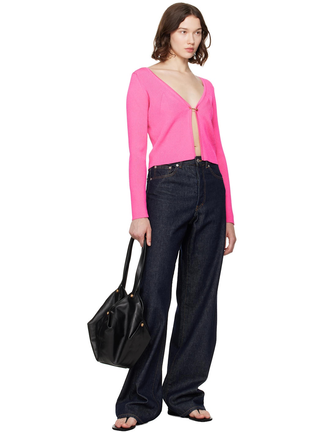 Pink Safety Pin Ribbed Knit Fitted Cardigan - 4