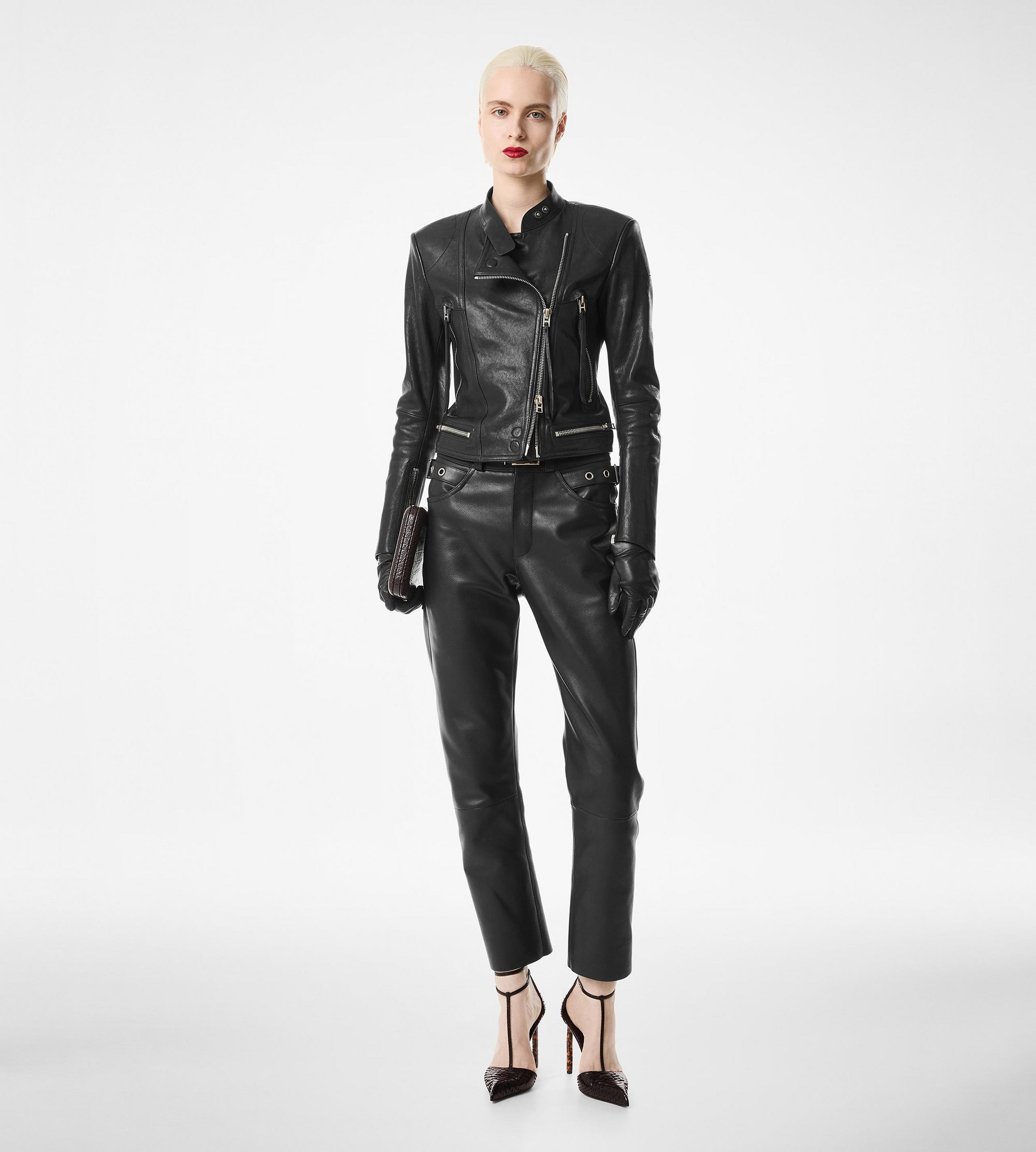 TEXTURED GRAIN LEATHER LEATHER BIKER PANTS - 3
