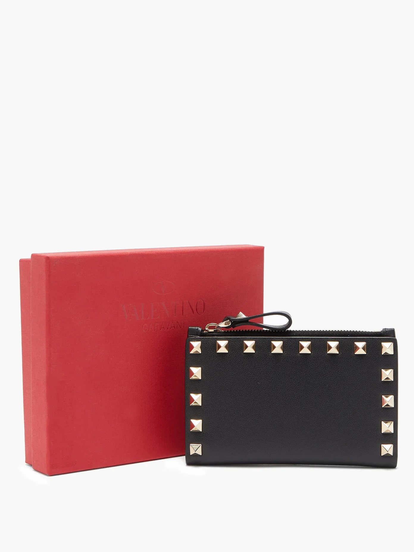 Rockstud leather card and coin purse - 5