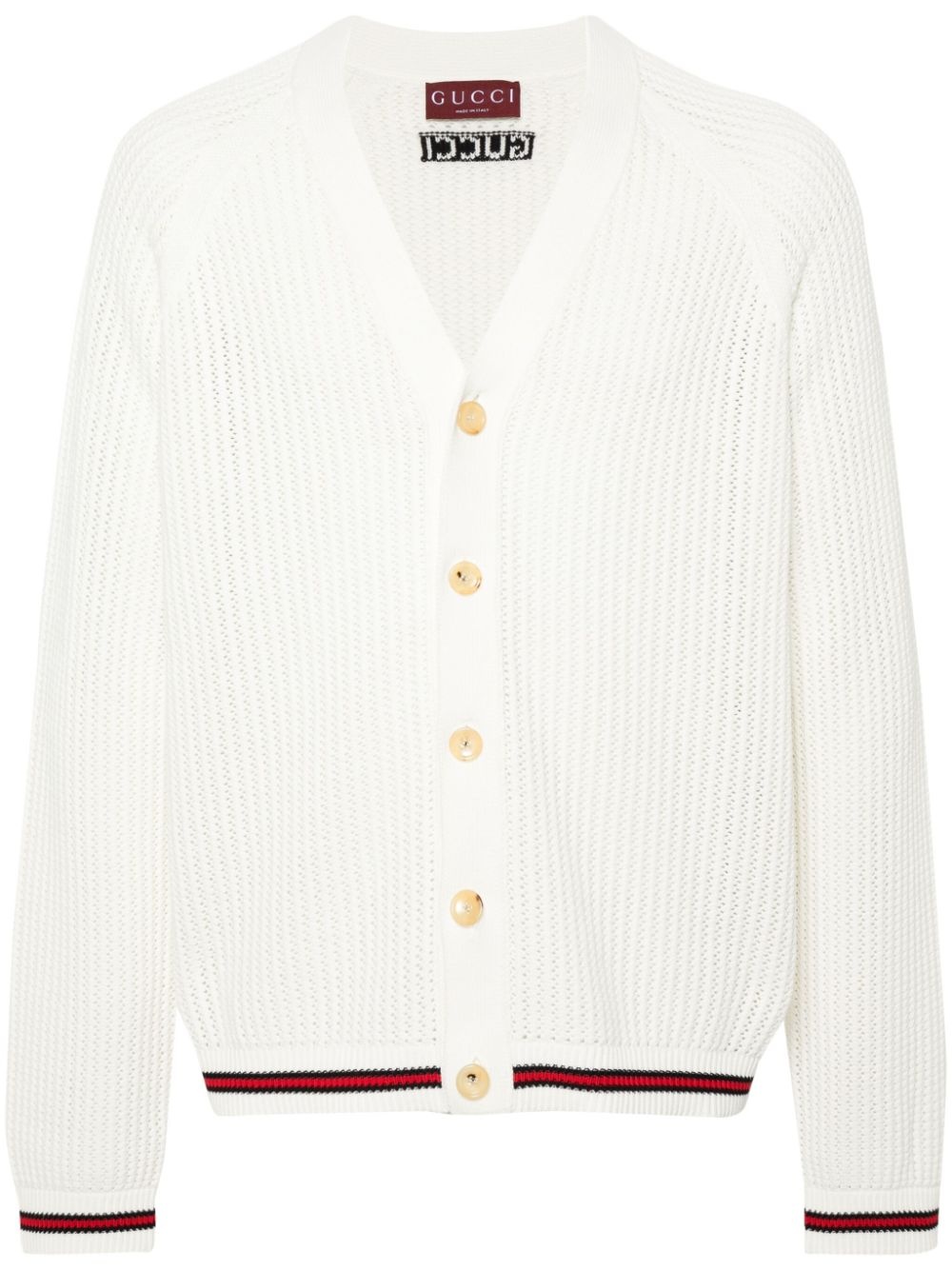 Web detail ribbed cotton cardigan - 1