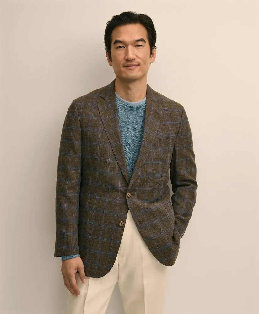 Classic Fit Linen-Cotton-Wool Hopsack Windowpane Sport Coat - 1