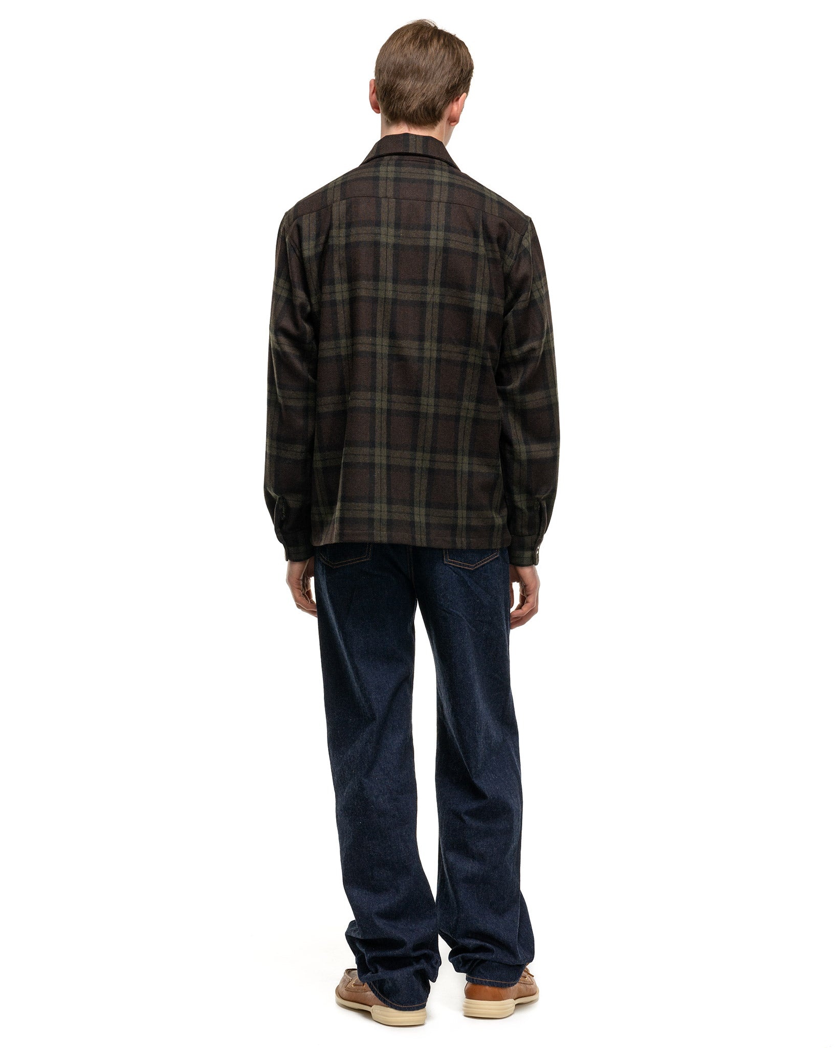 Wool Check DRIZZLE Open Collar Shirt Khaki - 3