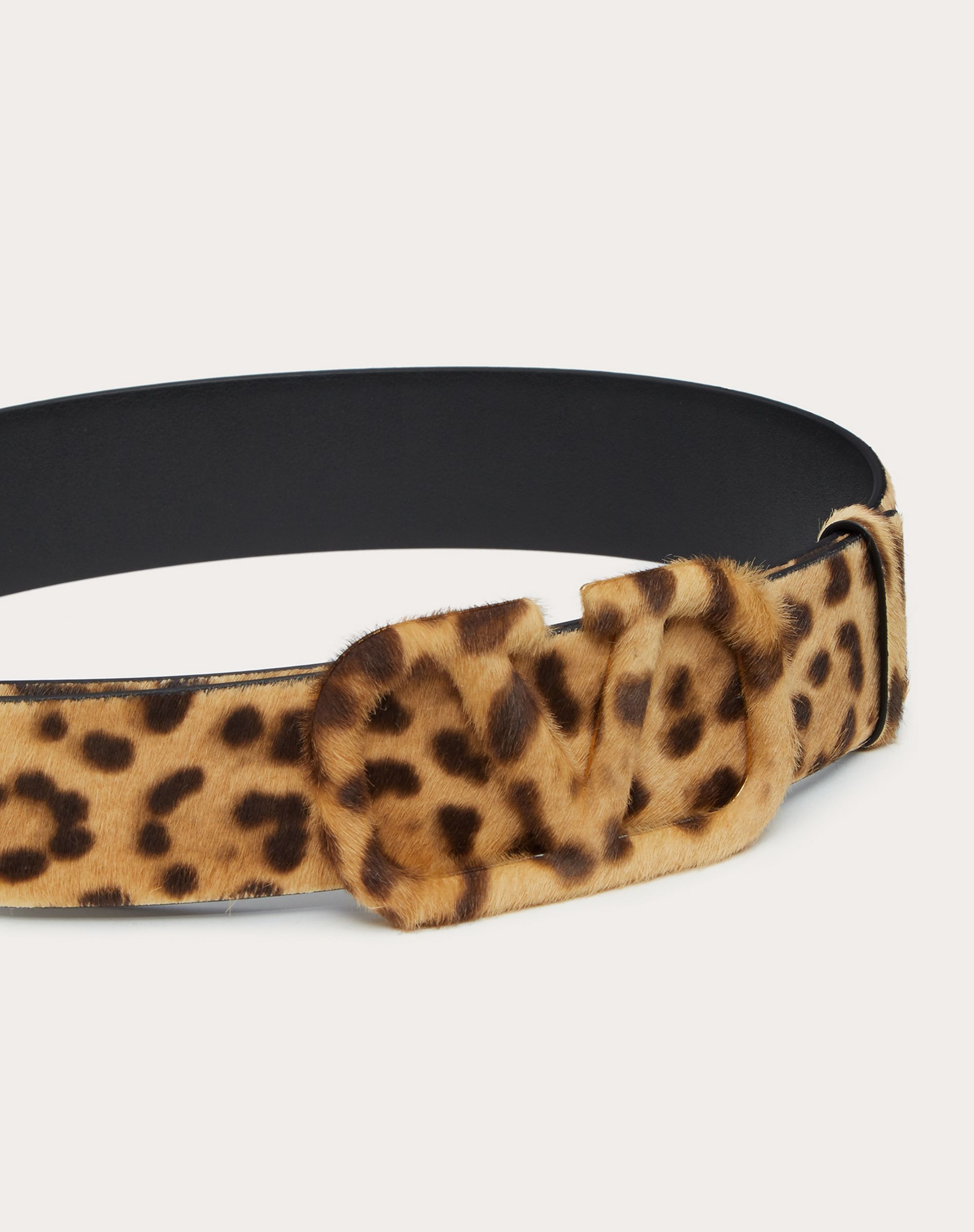 VLOGO SIGNATURE CALF HAIR BELT WITH LEOPARD PRINT - 4