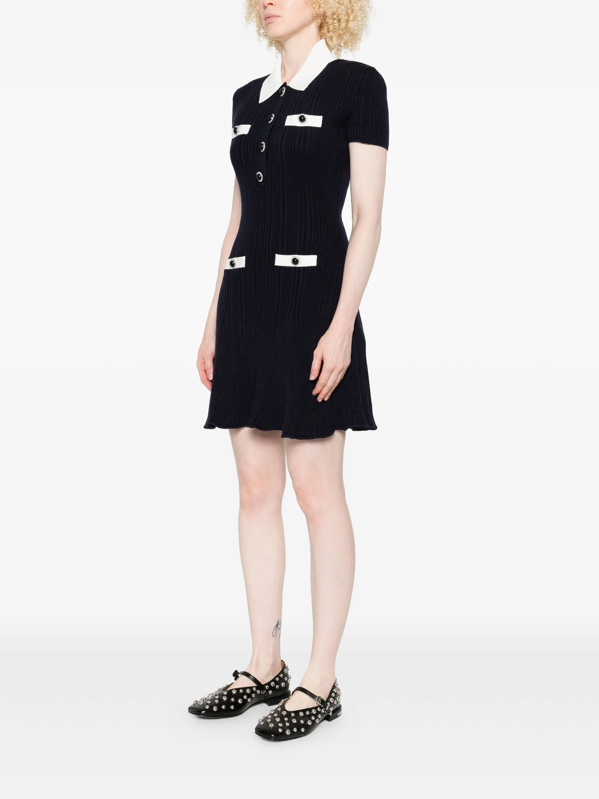 Self-portrait Collared Button-detail Mini Dress - 4