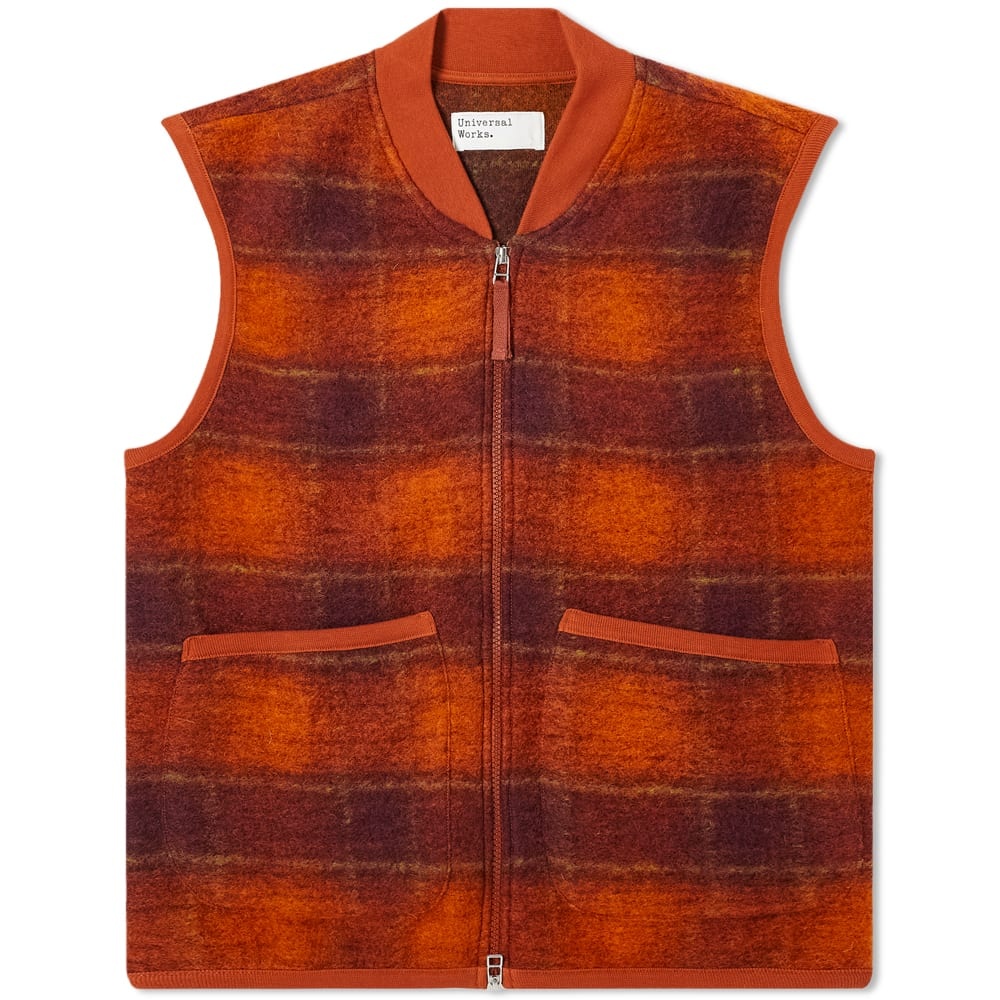 Universal Works Wool Fleece Check Zip Waistcoat - 1