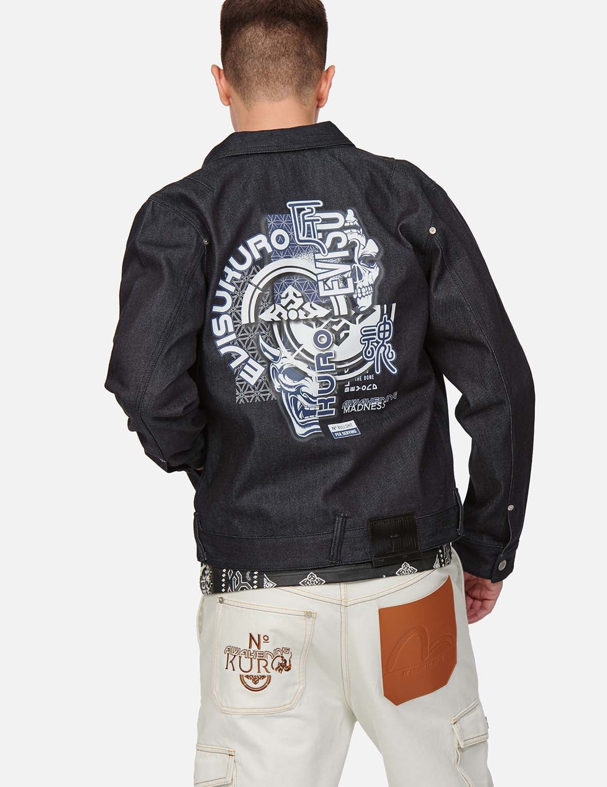 Hannya and Kamon Collage Print Denim Jacket - 3