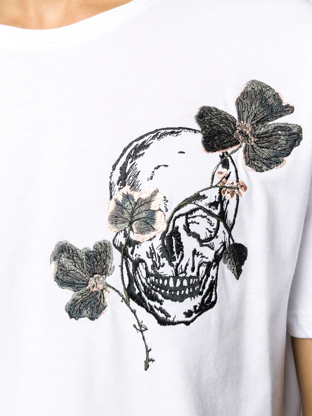 embroidered skull and flower t-shirt - 5