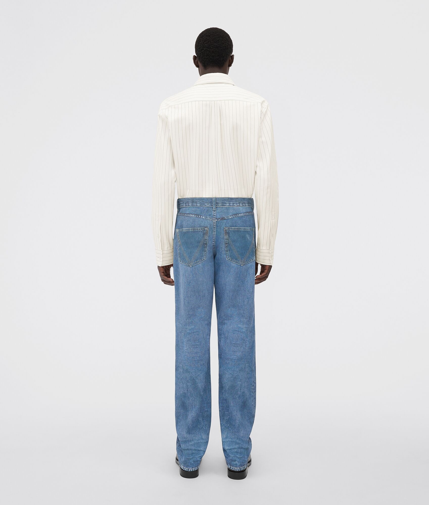 denim-effect printed leather trousers - 3