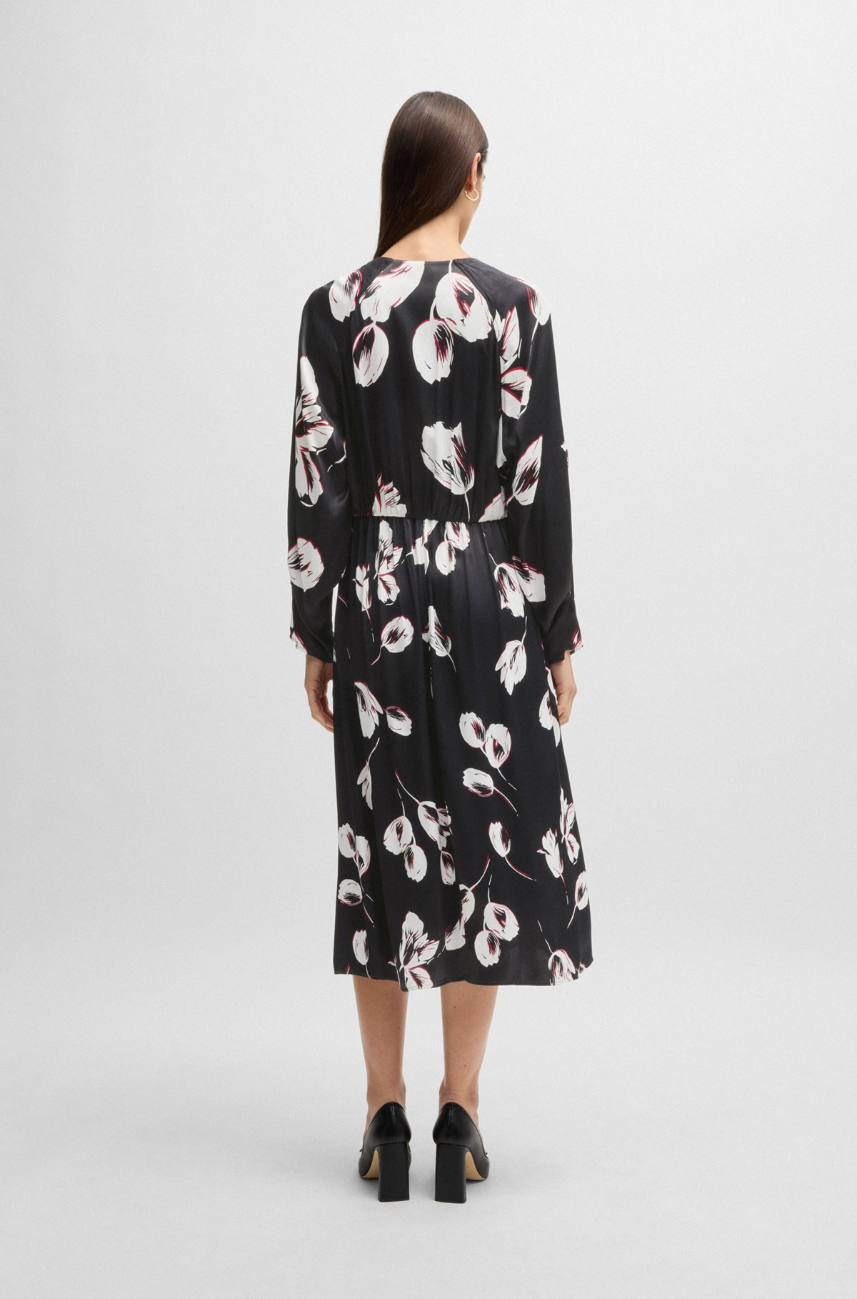 SATIN V-NECK DRESS WITH TULIP PRINT - 4