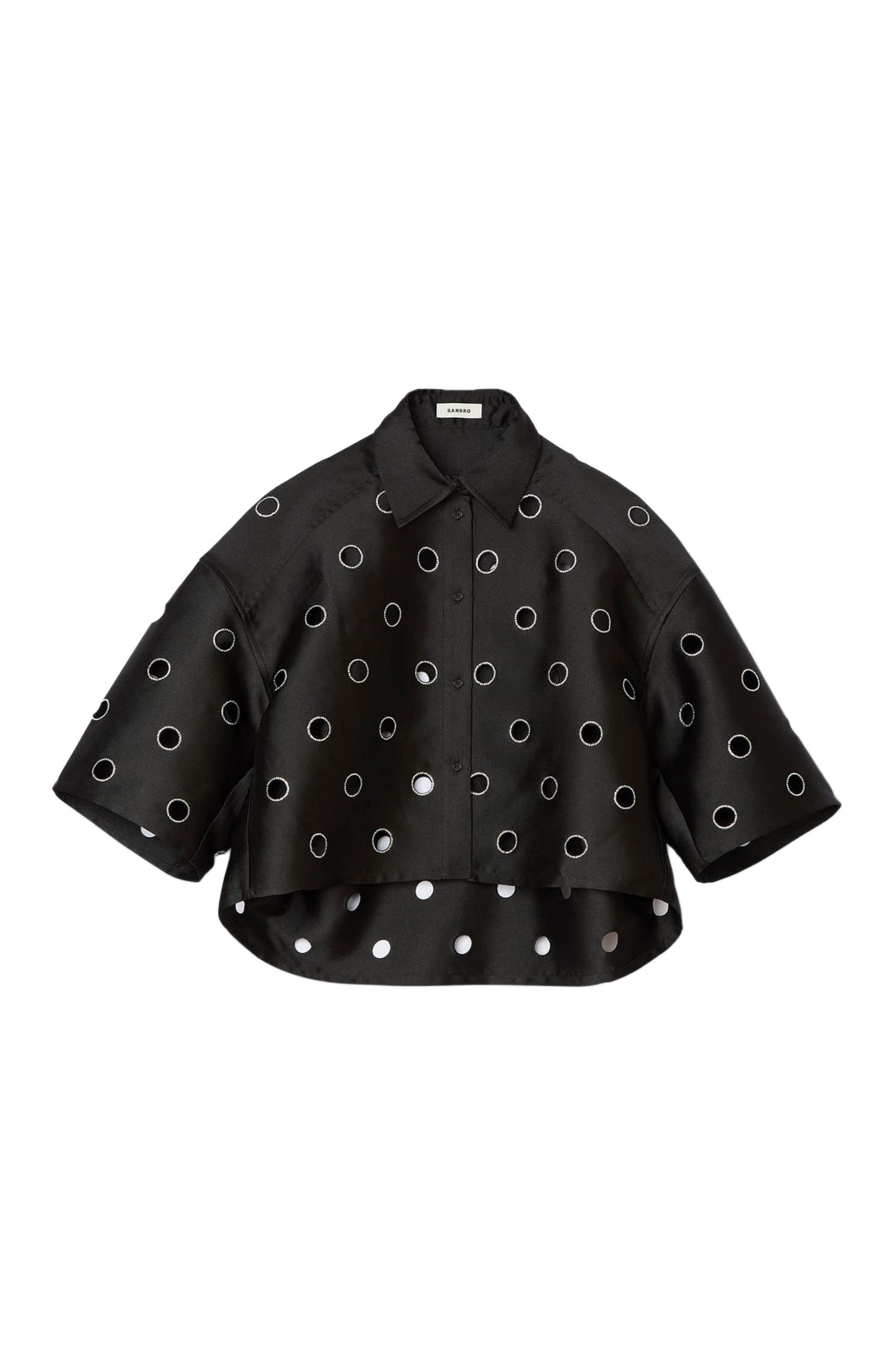 SANDRO Oversized shirt with rhinestones holes in Black at Nordstrom - 5