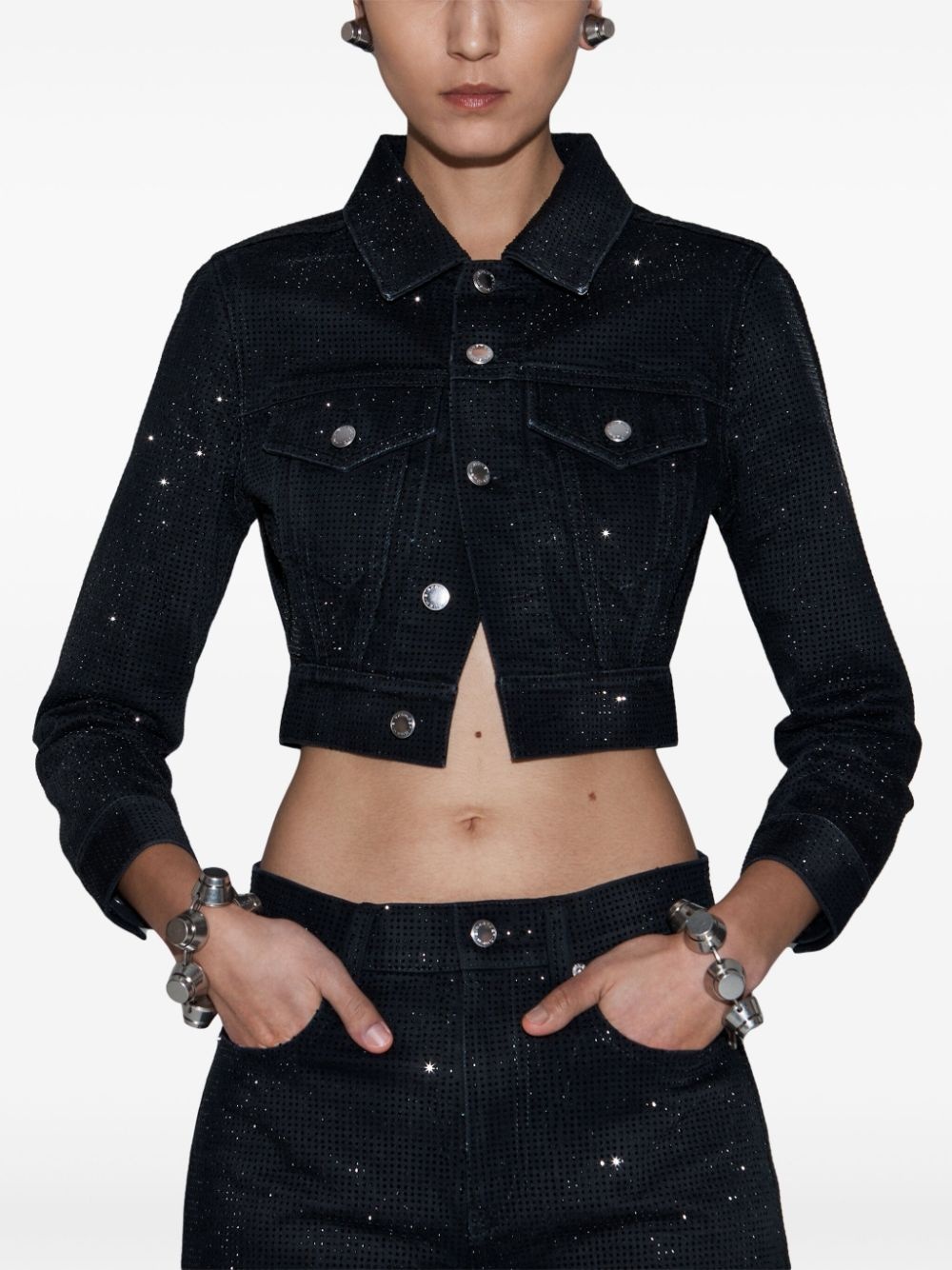 crystal-embellished denim jacket - 4