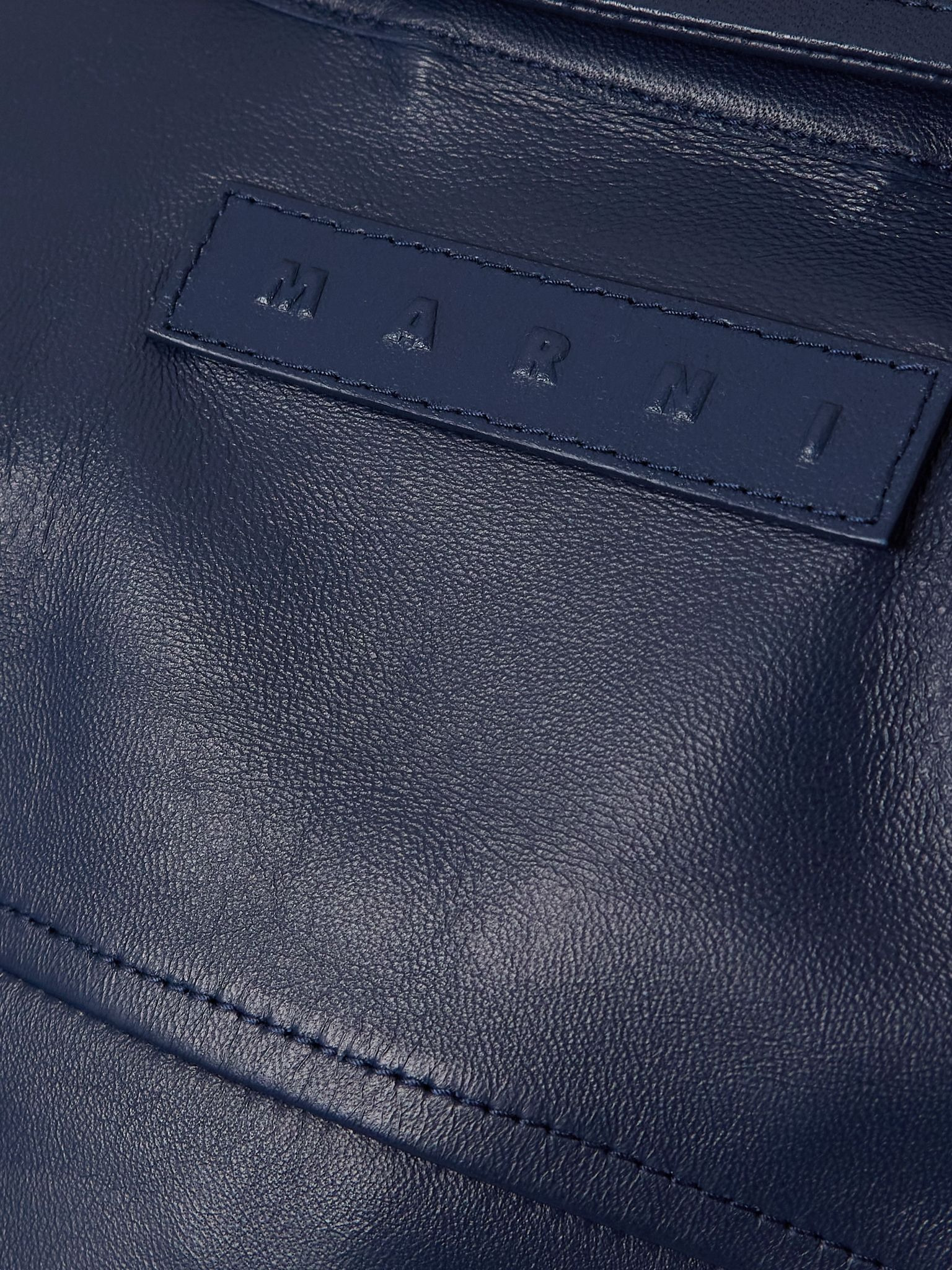 Pleated leather mini shirt dress Blue - 4