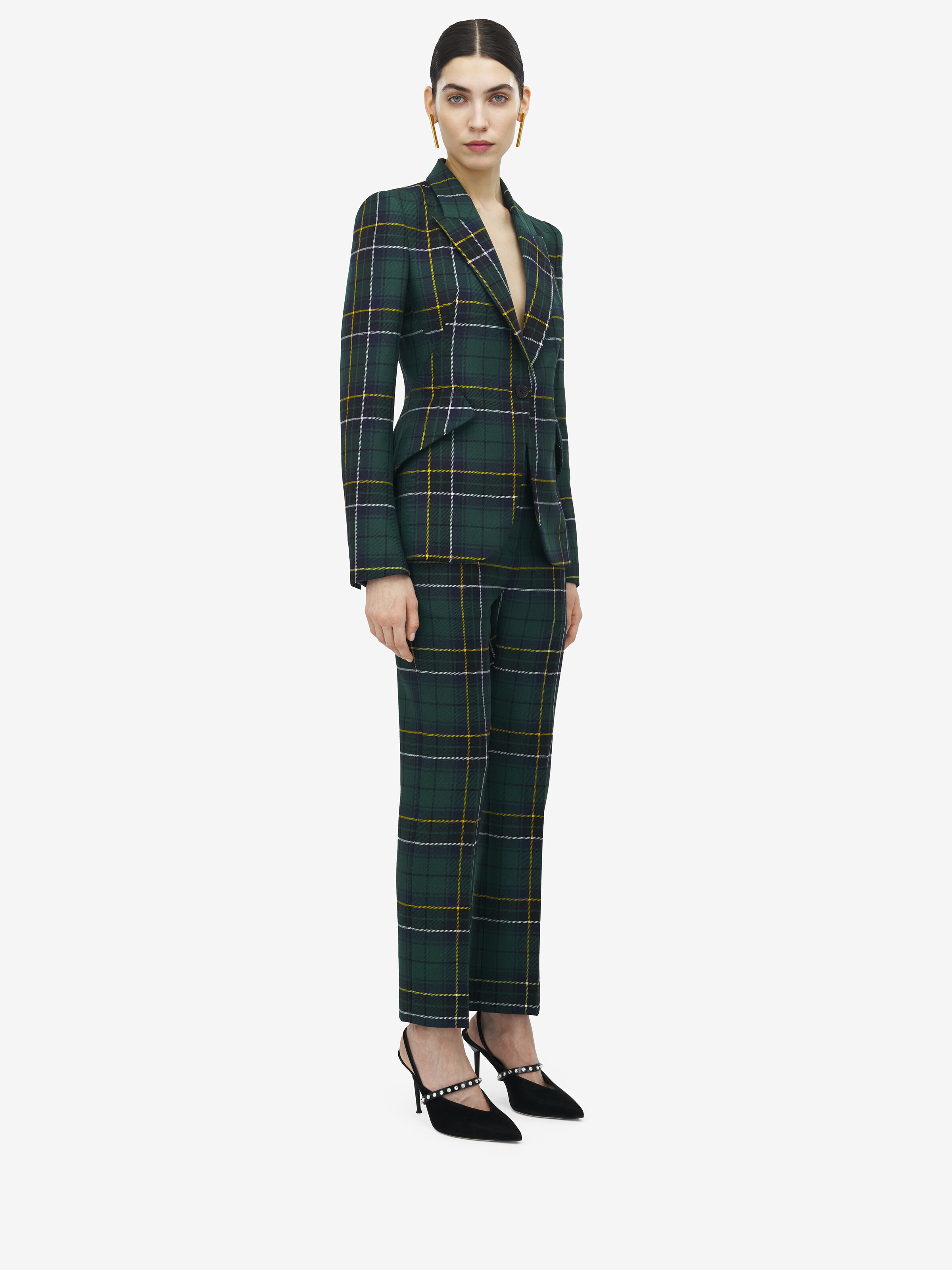 Wool Tartan Peak Shoulder Jacket - 4