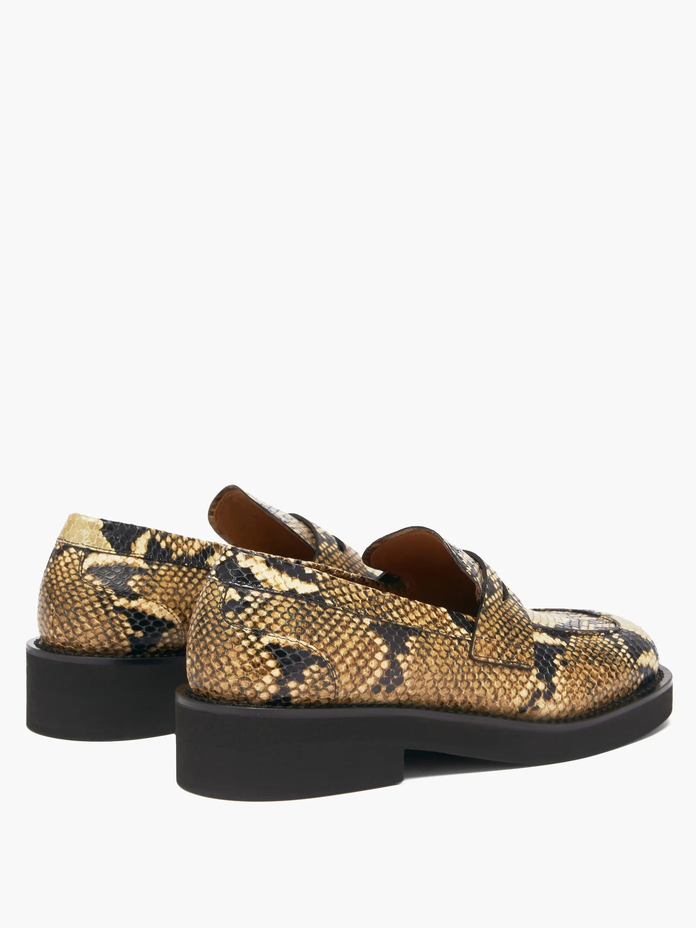 Square-toe python-effect leather penny loafers - 4