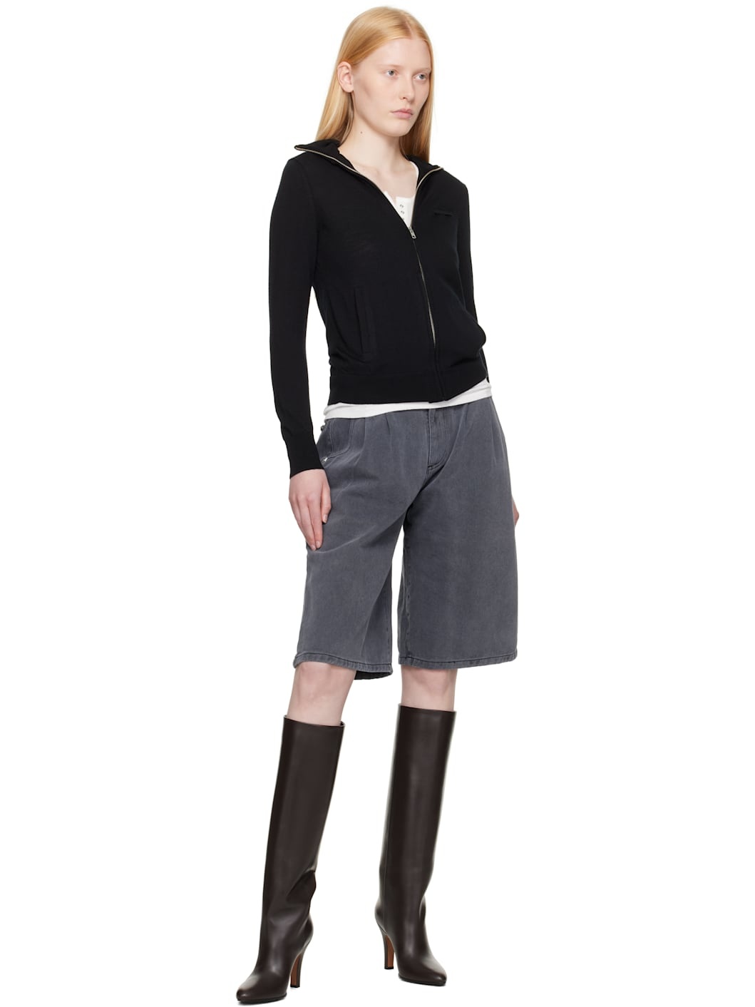 Gray Flower Rivet Denim Shorts - 4