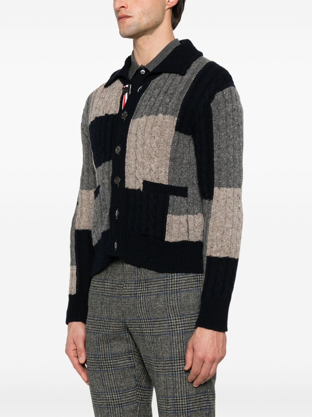 patchwork cable-knit cardigan - 3