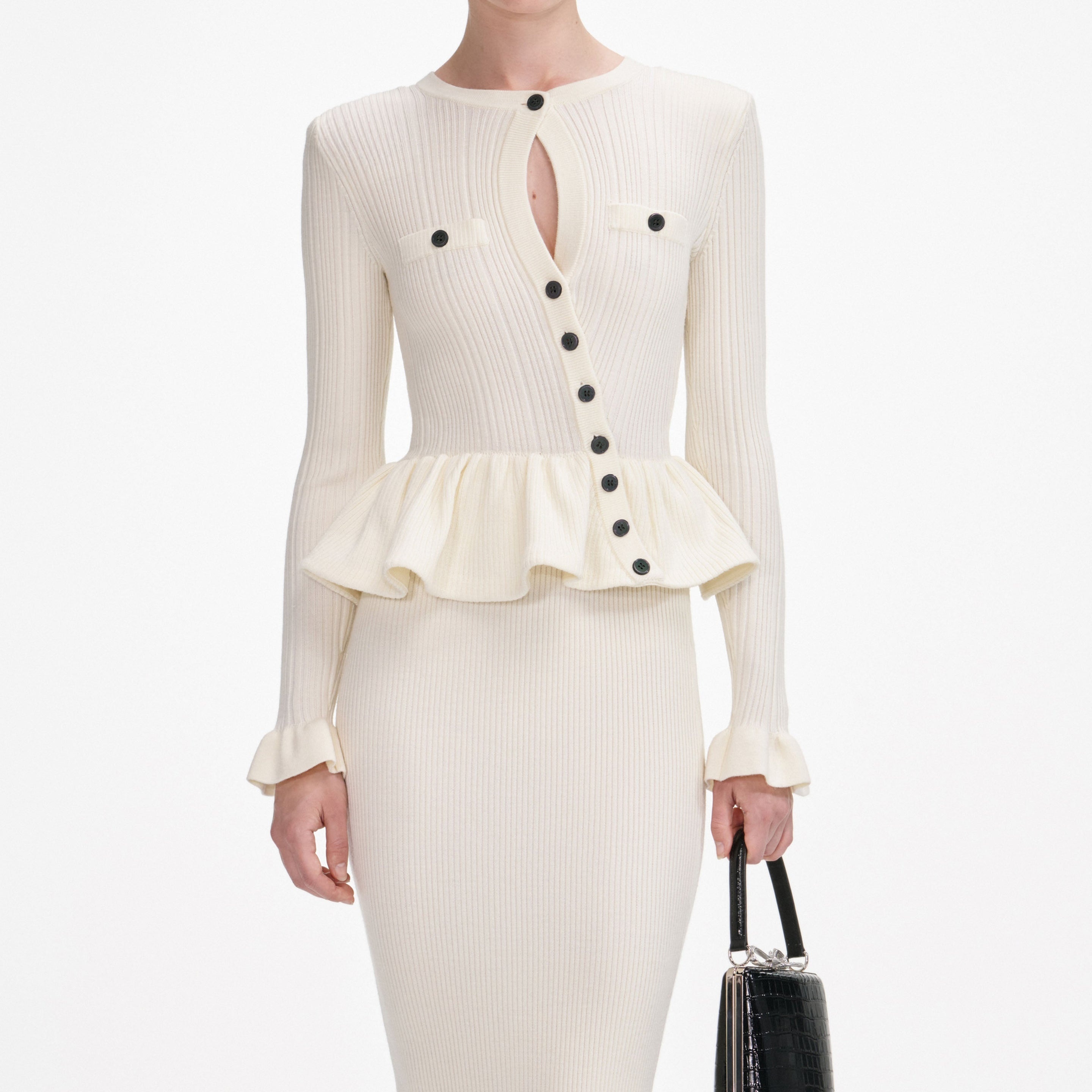 Cream Asymmetric Knit Midi Dress - 4