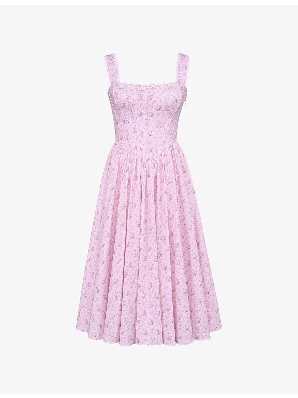 Amara Floral-Print Lace-Embroidered Stretch-Cotton Midi Dress - 1