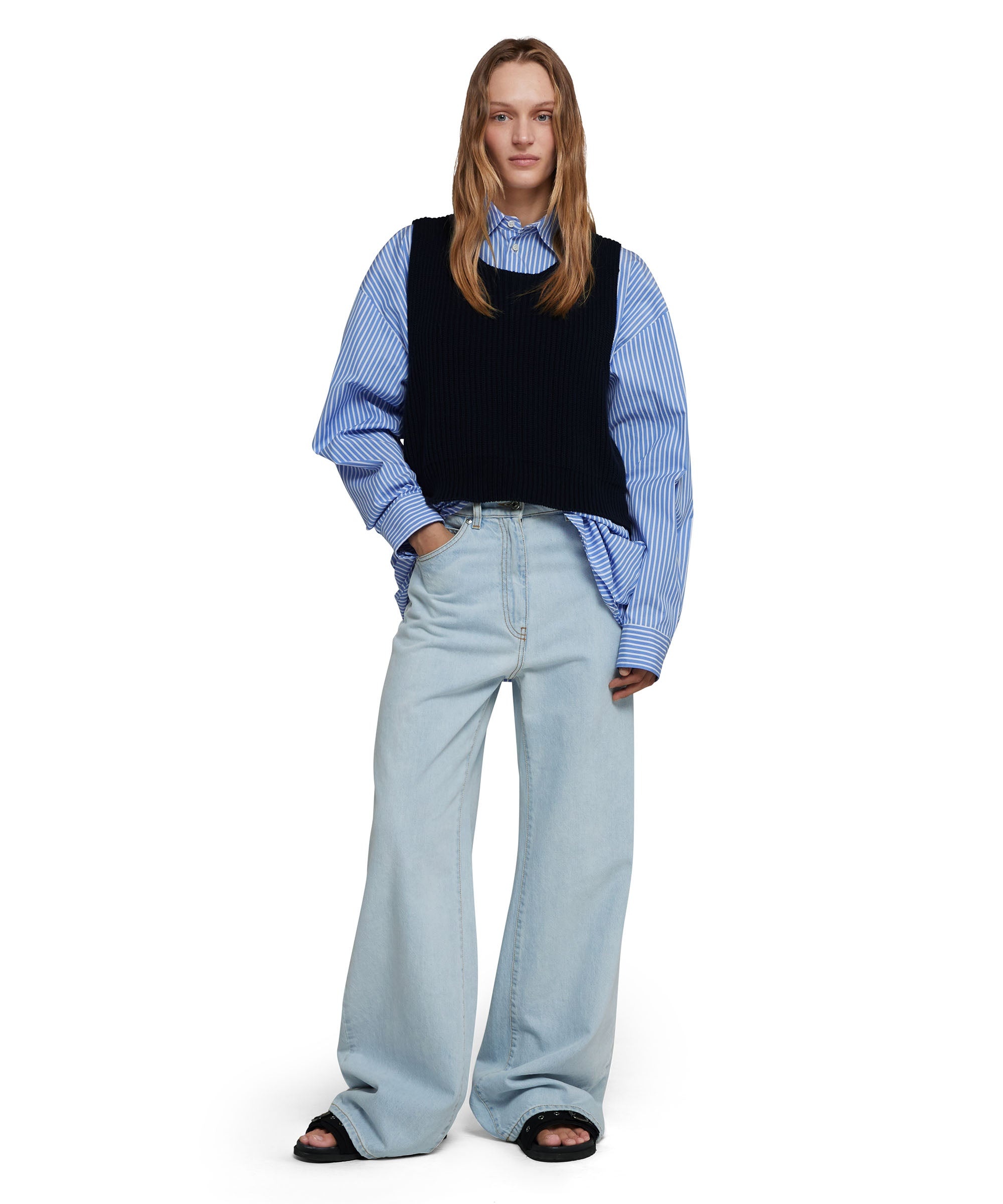Poplin dress with English cotton ribbed shirt - 5