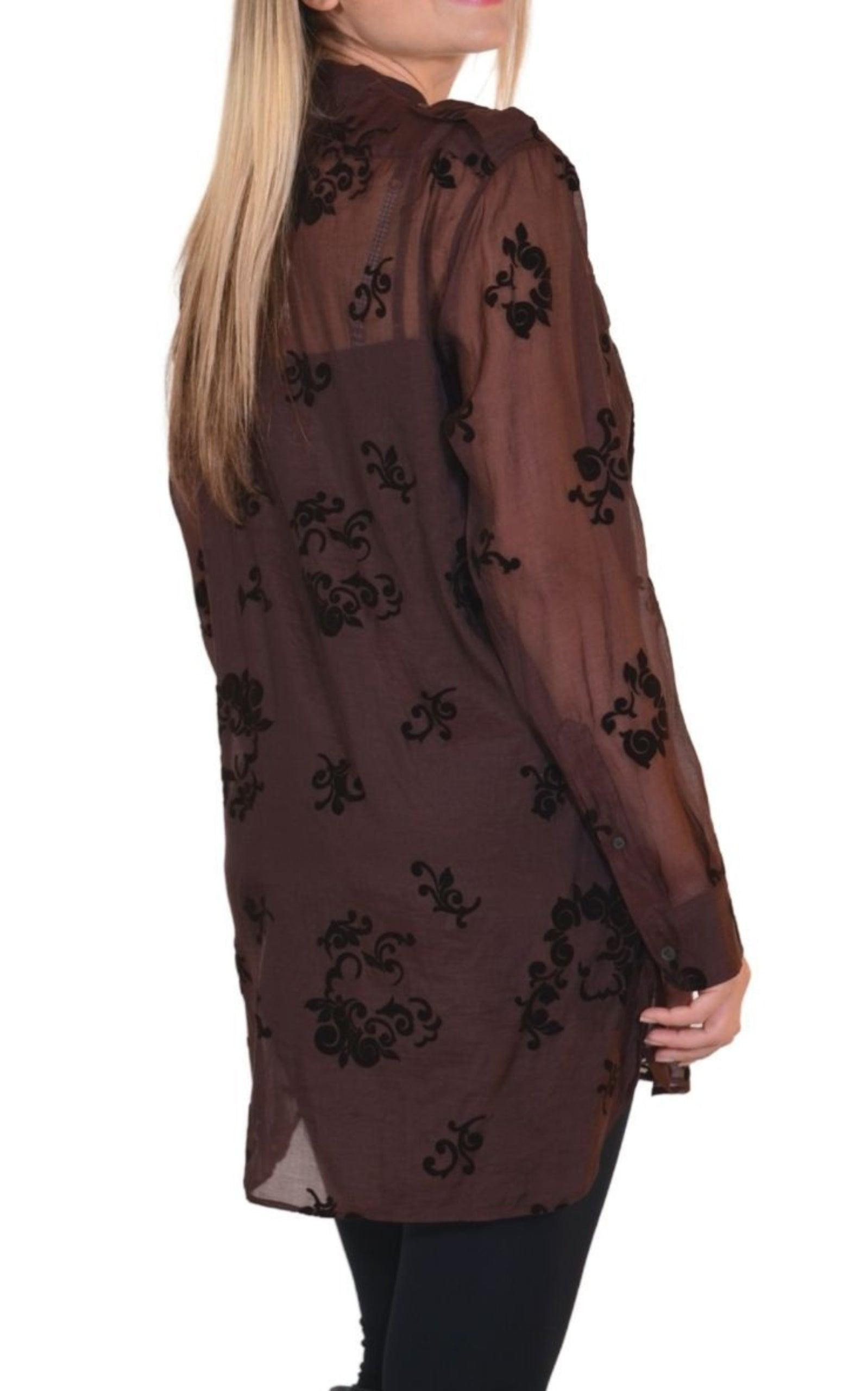 Burgundy Floral Silk Blend Shirt - 4