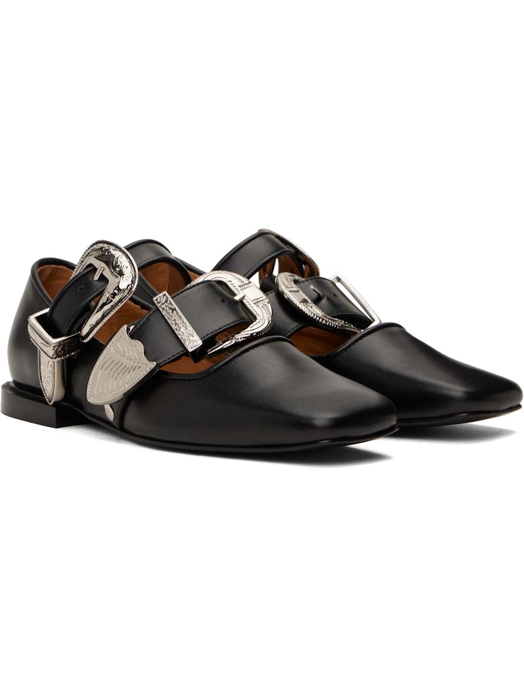 SSENSE Exclusive Black Metal Leather Ballerina Flats - 4