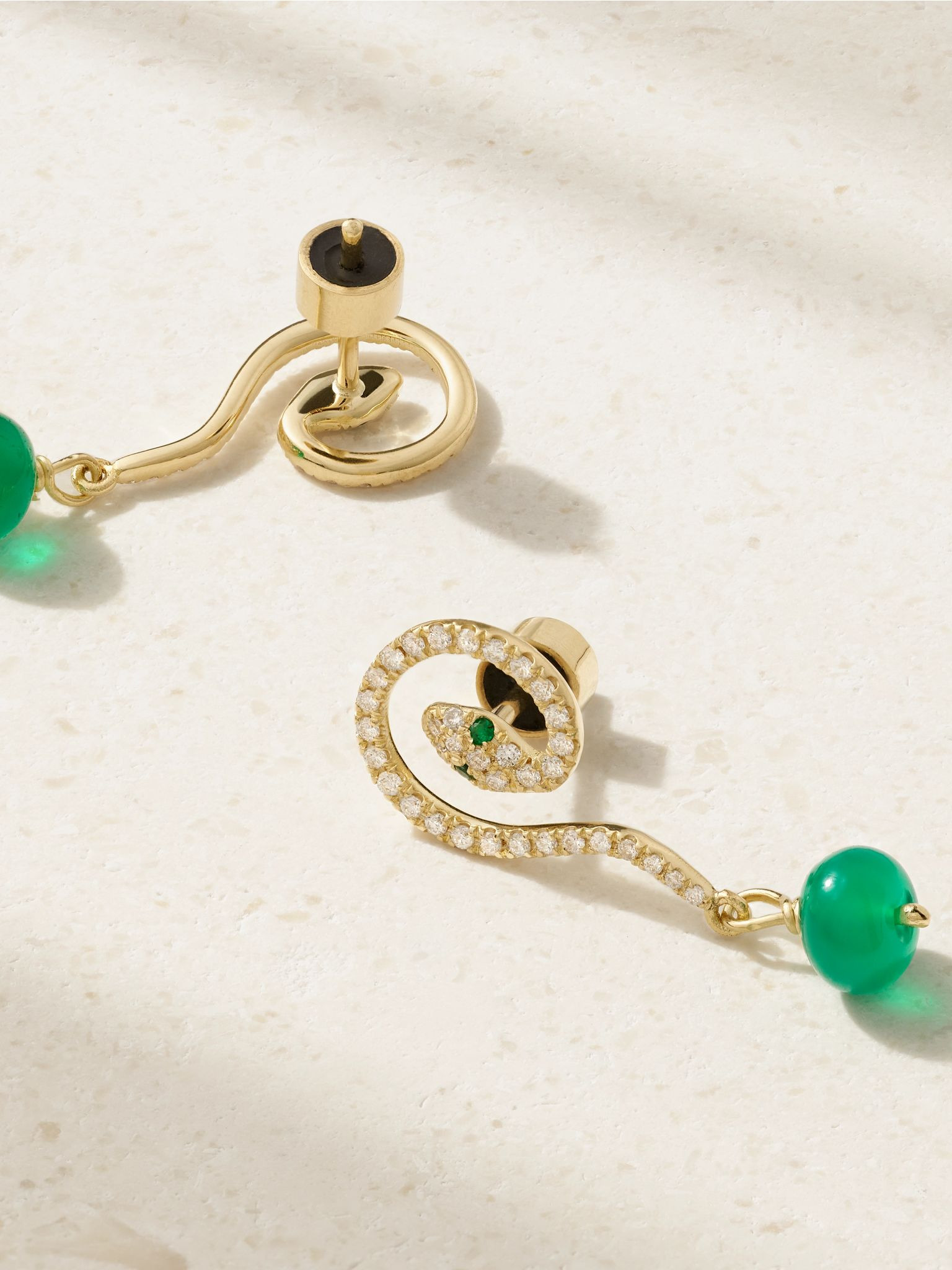 Serpent Coil 18-karat gold multi-stone earrings Green - 3