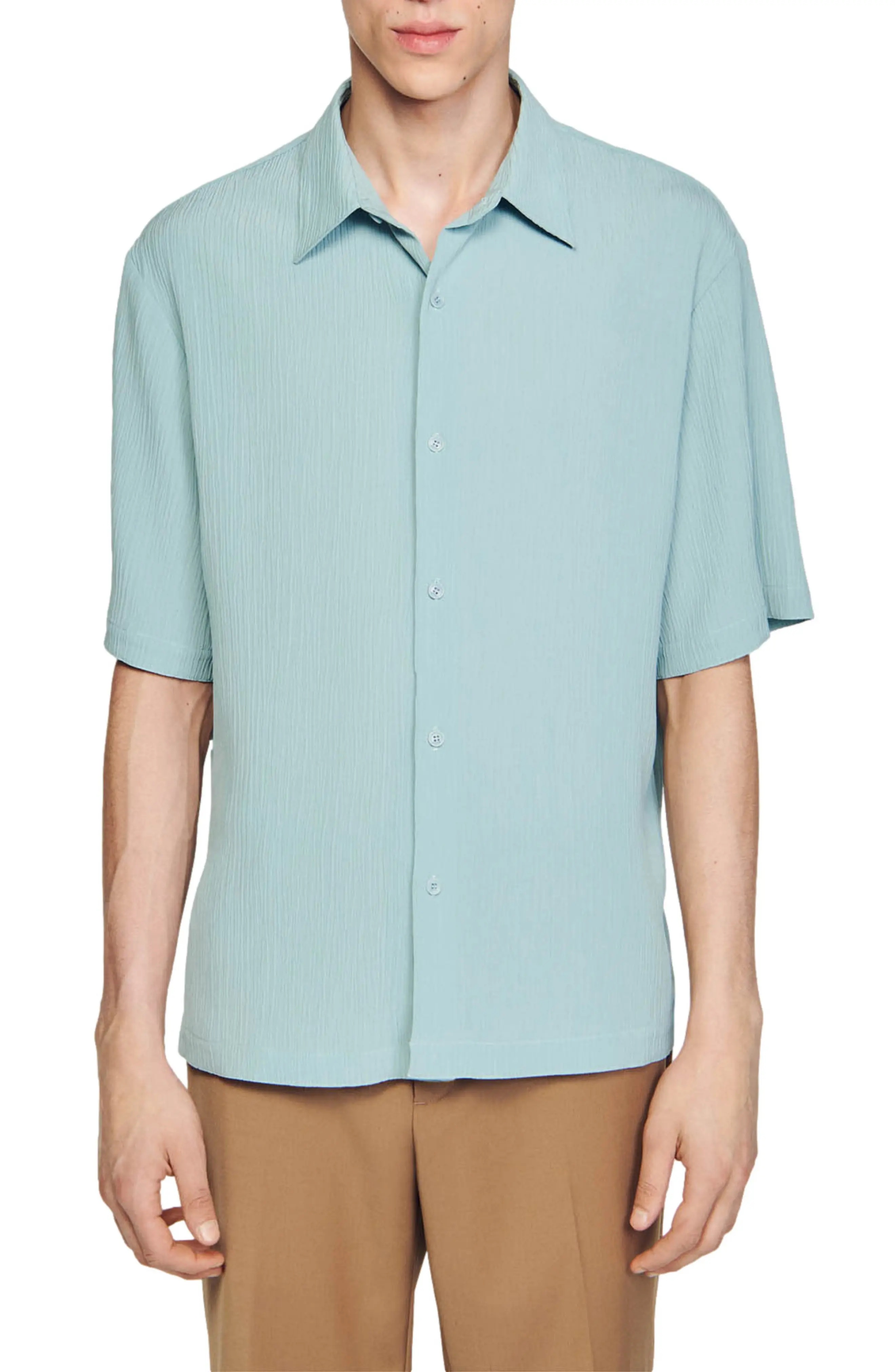 New Pleated Short Sleeve Button-Up Shirt - 1