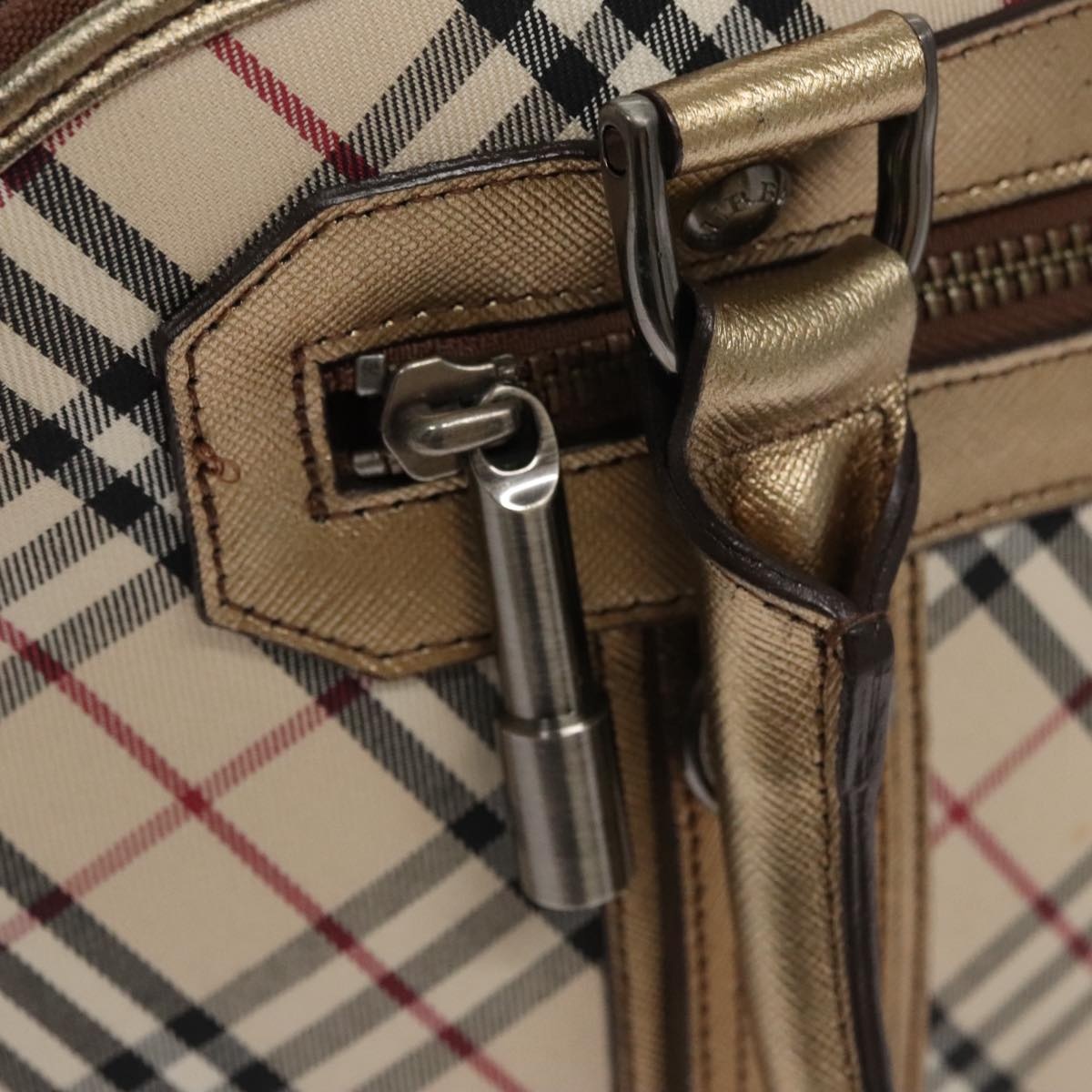 Burberry Nova Check Hand Bag Canvas Leather Beige Gold - 10