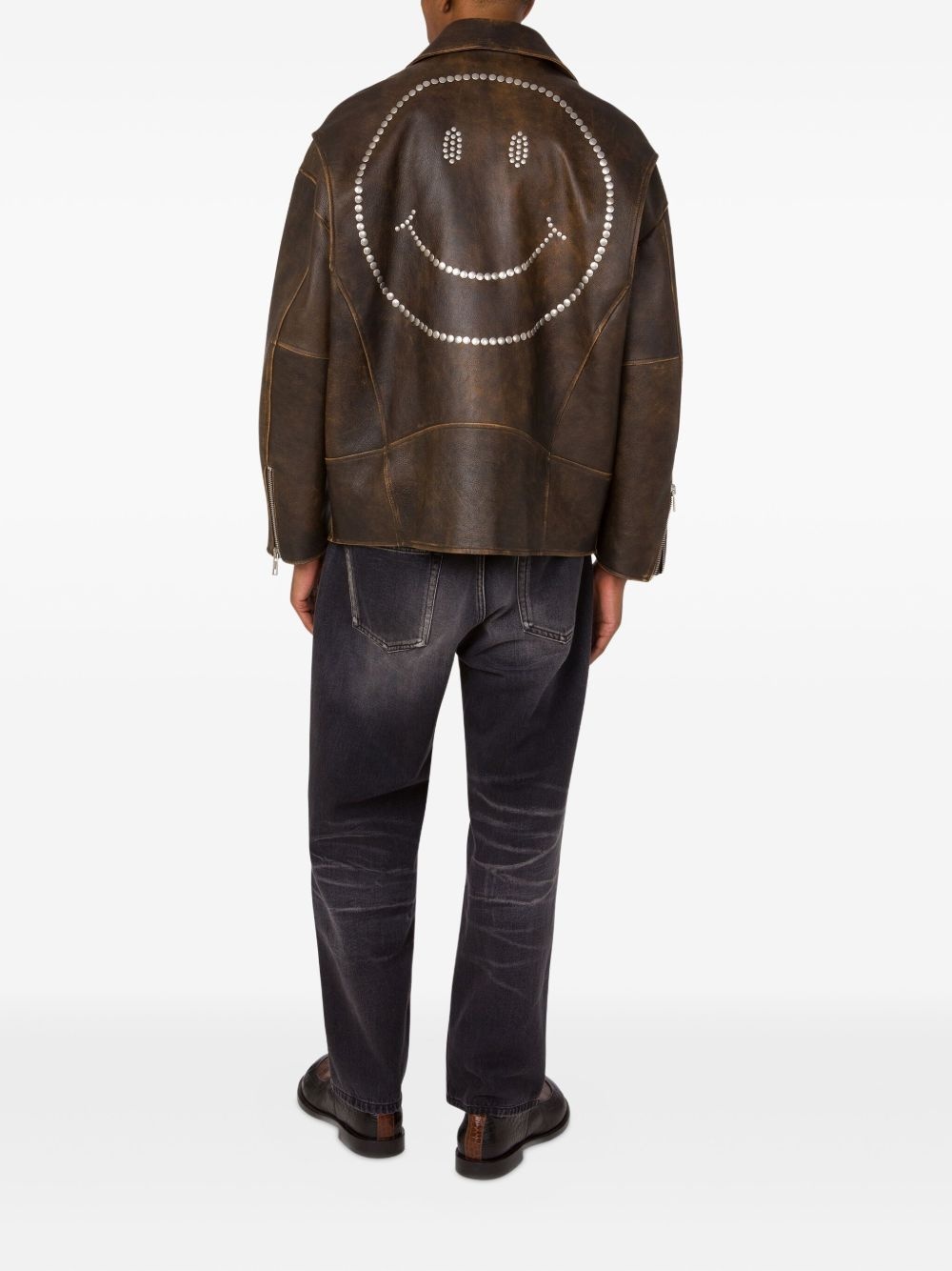 zip-up leather jacket - 3