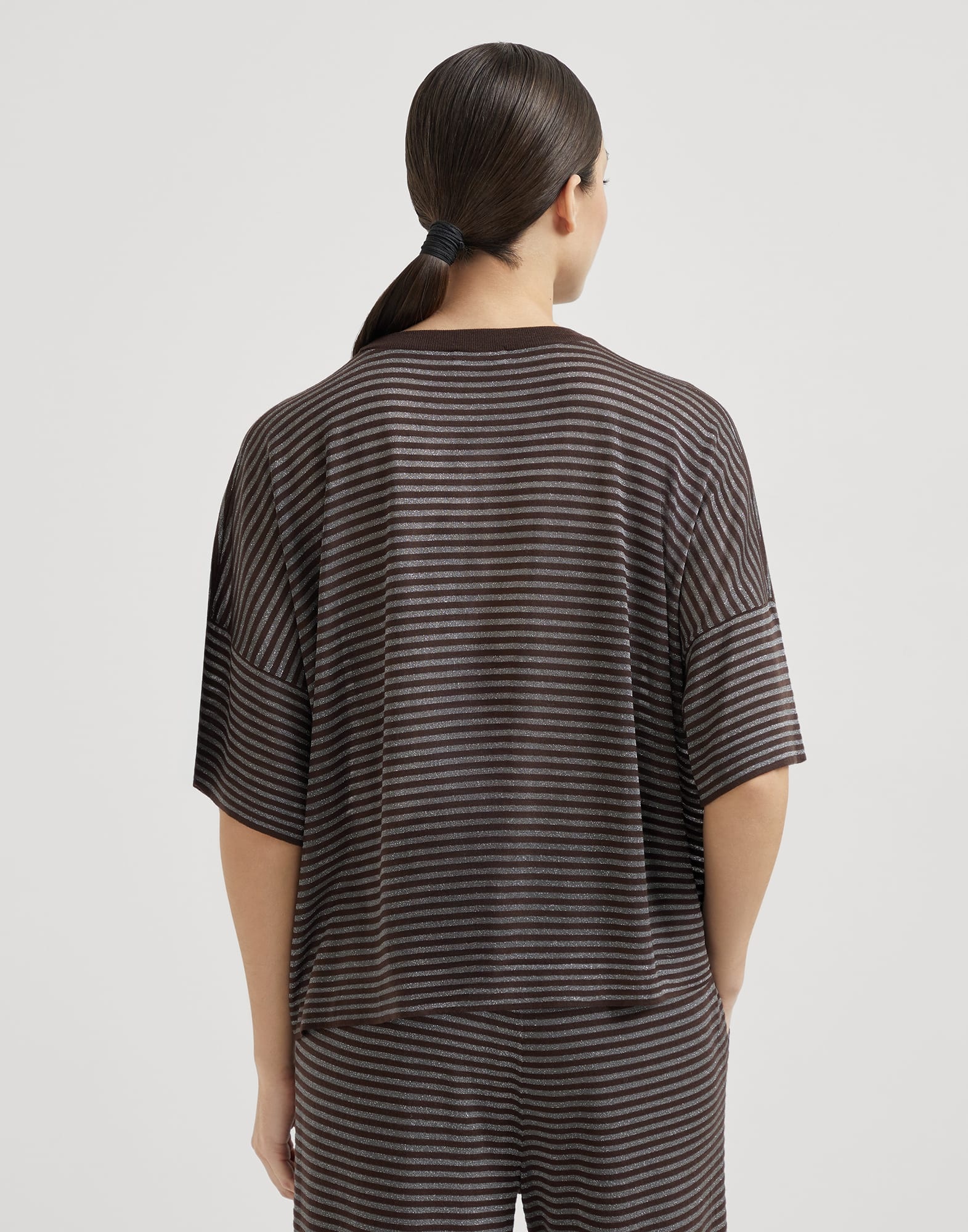 Sparkling stripes lightweight knit T-shirt in virgin wool and cashmere - 2