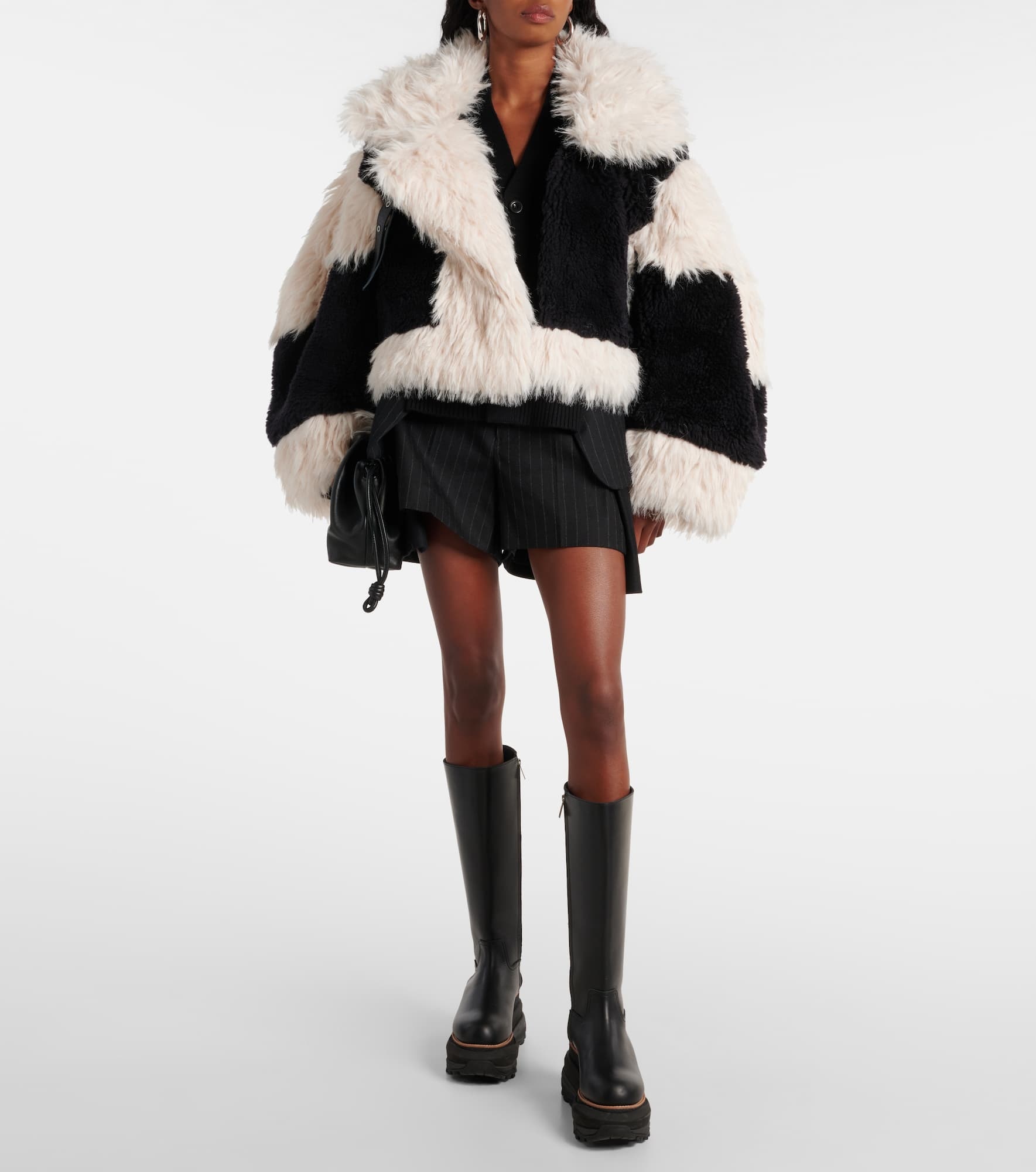 Oversized faux fur-trimmed wool jacket - 2