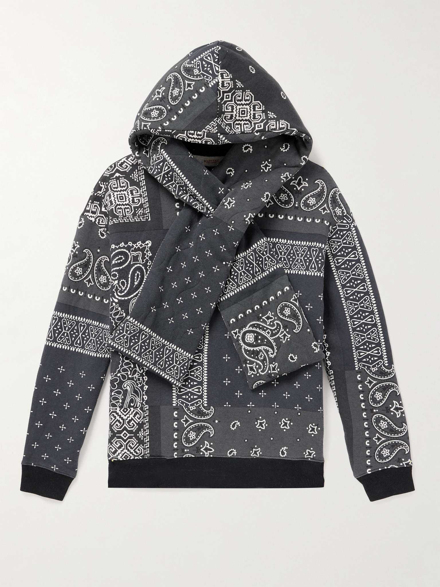 Tie-Detailed Quilted Bandana-Print Cotton-Jersey Hoodie - 1