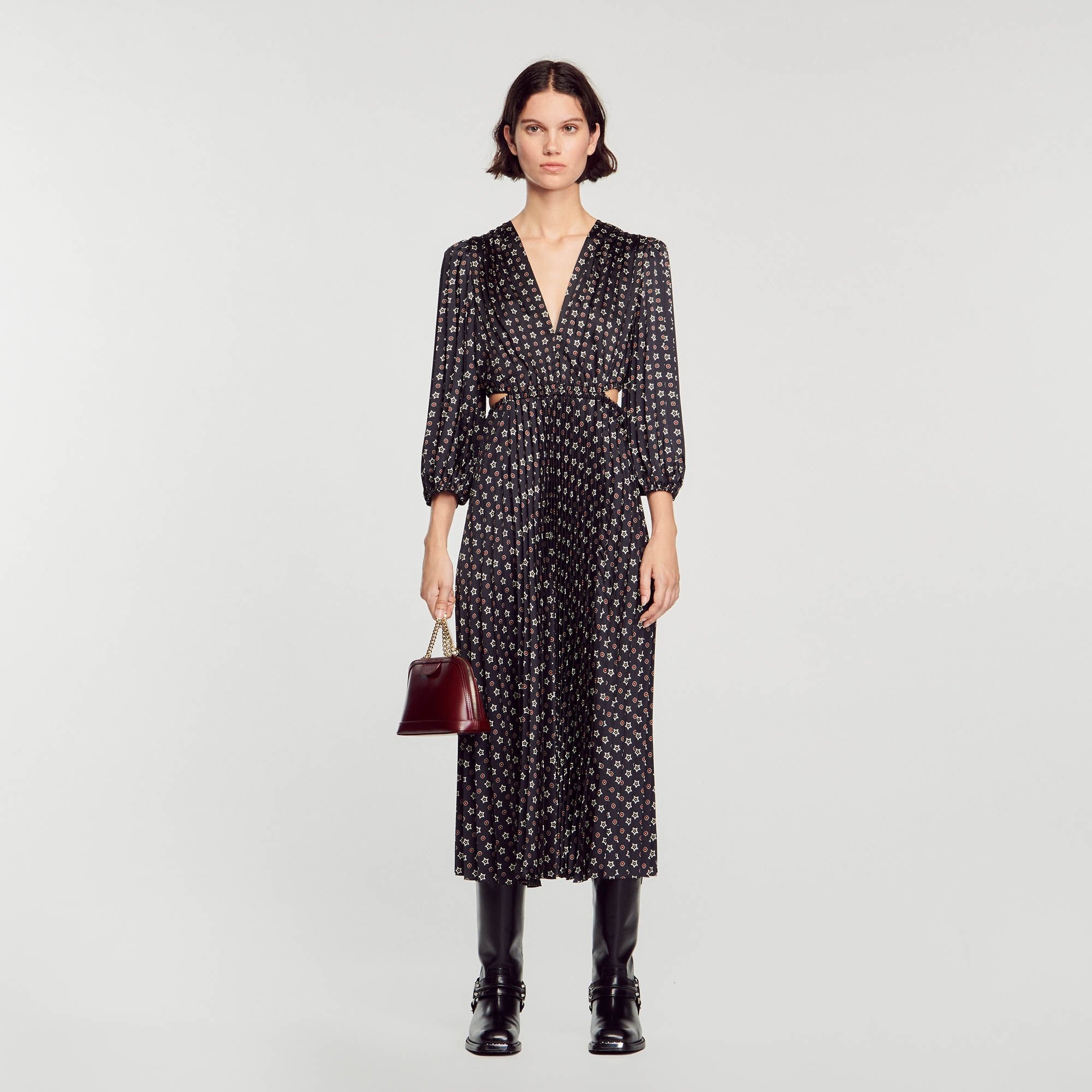 LONG PRINTED DRESS WITH PLEATS - 2