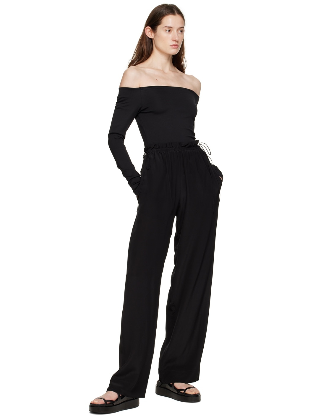 Black Off-The-Shoulder Long Sleeve T-Shirt - 4