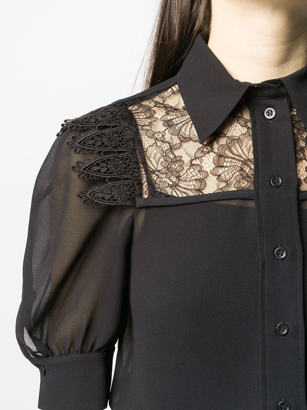 floral lace panel sheer shirt - 5