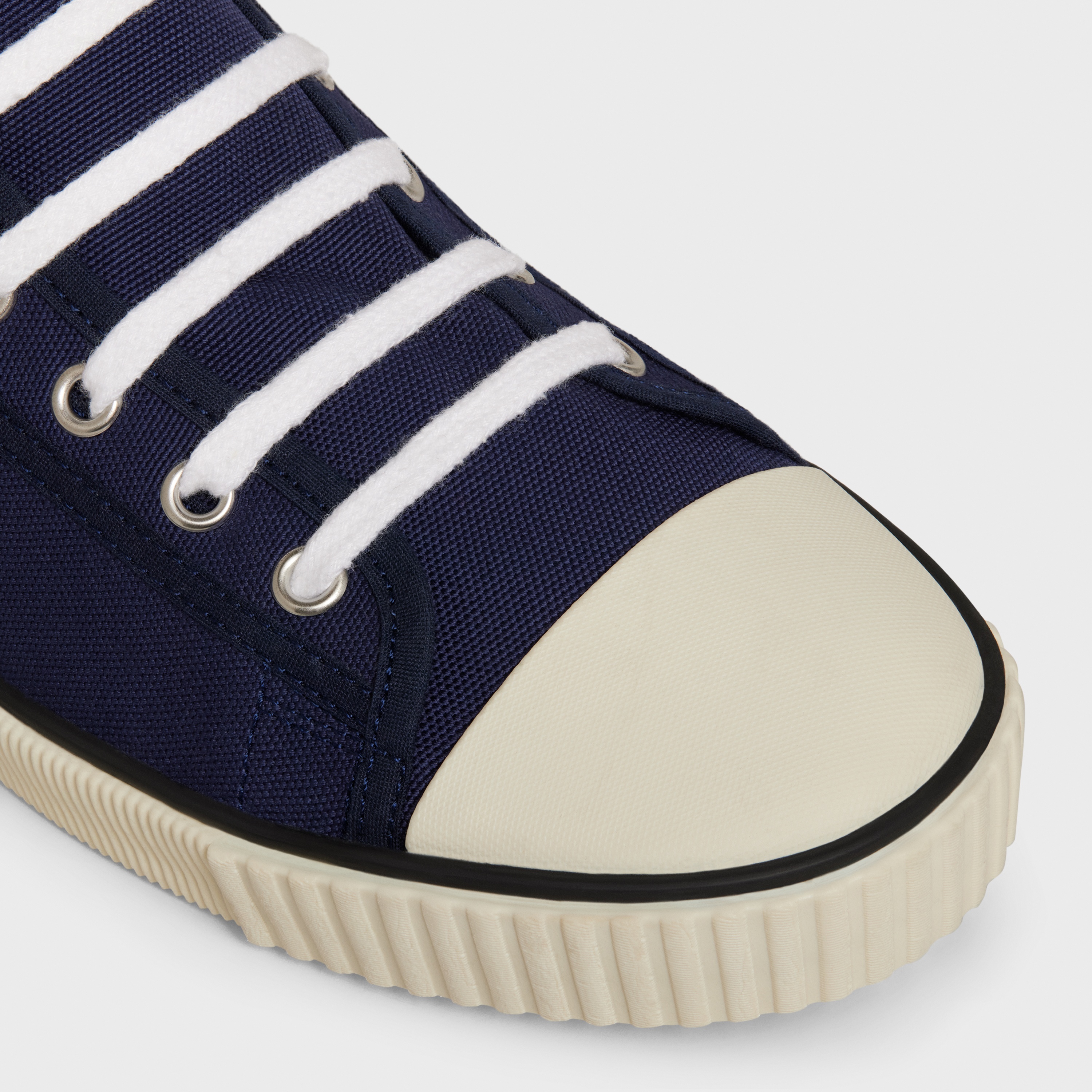 Celine Blank Mid Lace Up Sneaker with Toe Cap in Canvas and Calfskin - 4