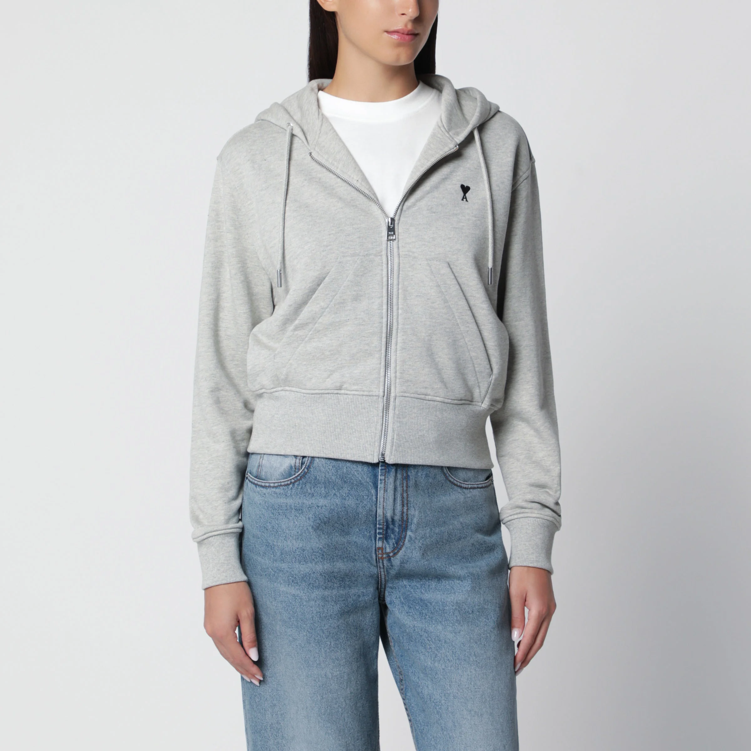 Light grey Ami de Coeur zip-up sweatshirt in cotton - 1