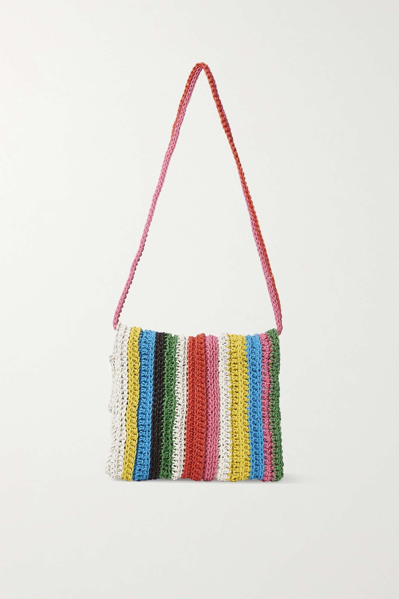 Fringed striped macramé leather clutch - 3