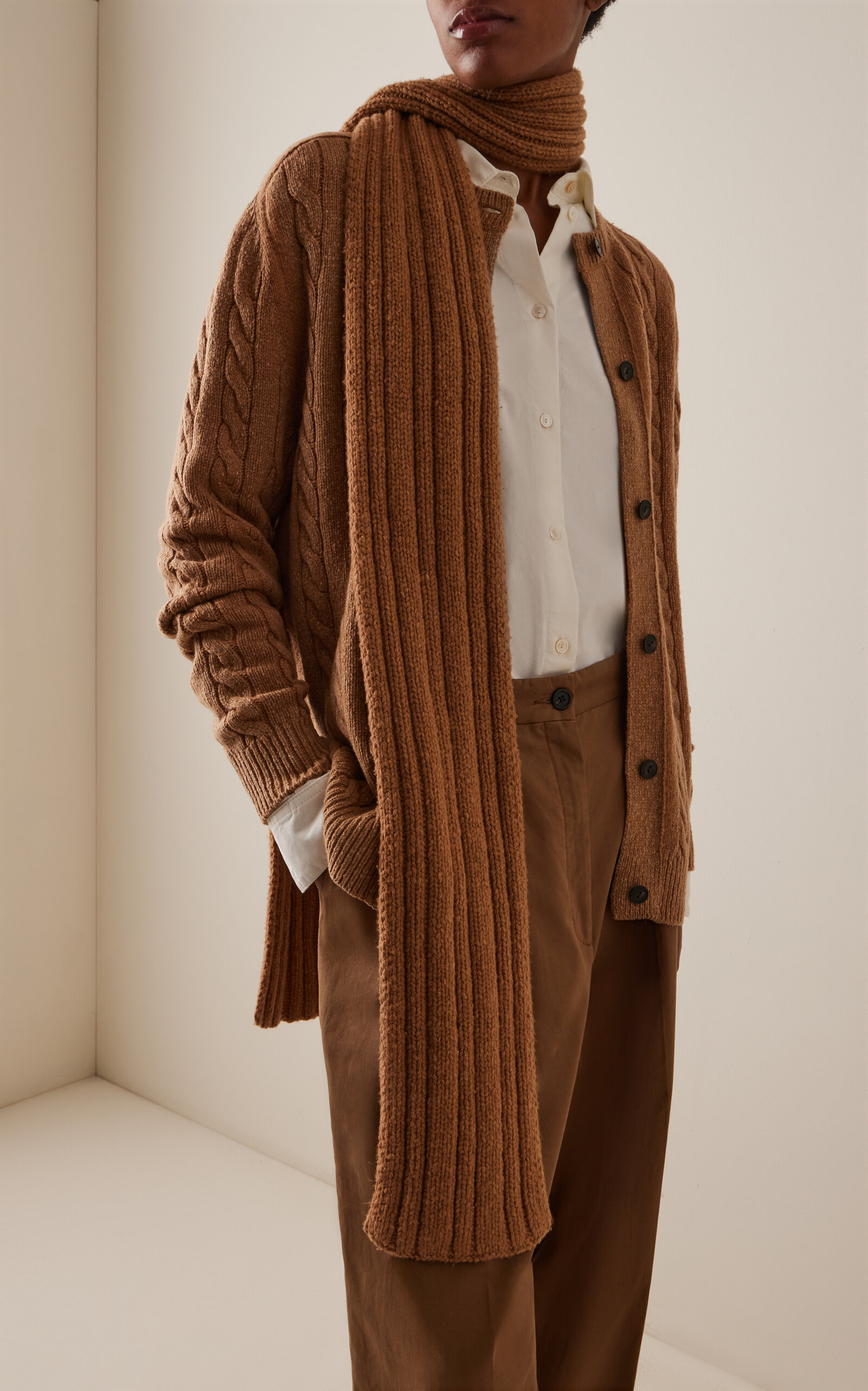 Amos Ribbed Wool Scarf brown - 2