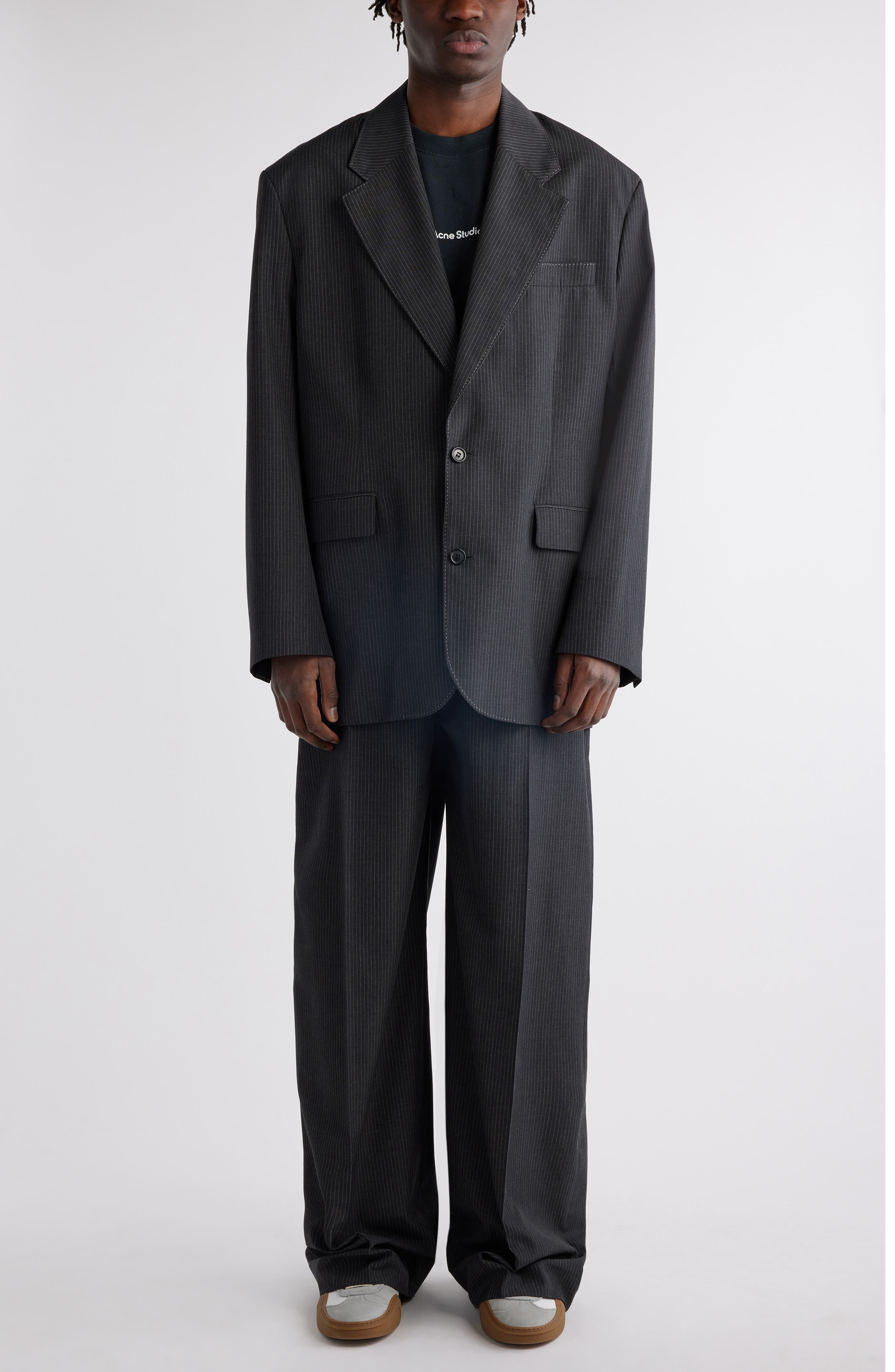 Acne Studios Pinstripe Relaxed Fit Blazer in Anthracite Grey at Nordstrom - 2