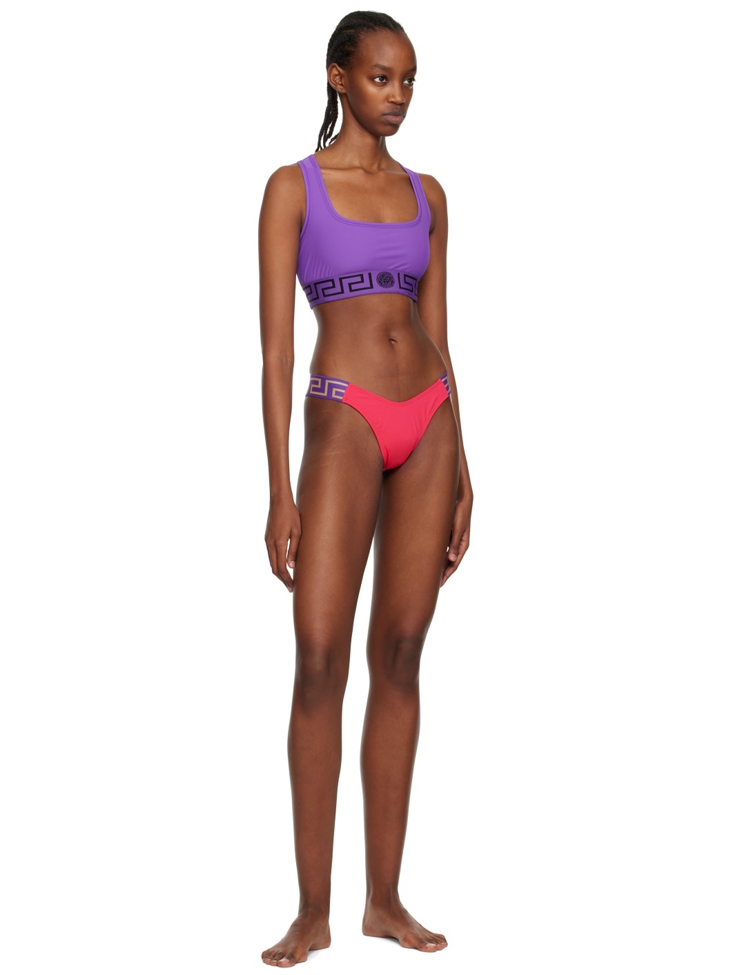 Purple Greca Border Sport Bra by Versace Underwear on Sale