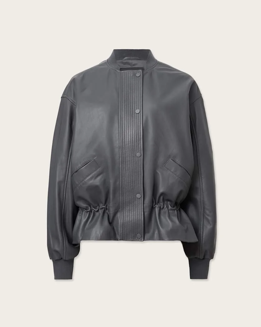 SOFI DRAWSTRING LEATHER BOMBER JACKET - 1