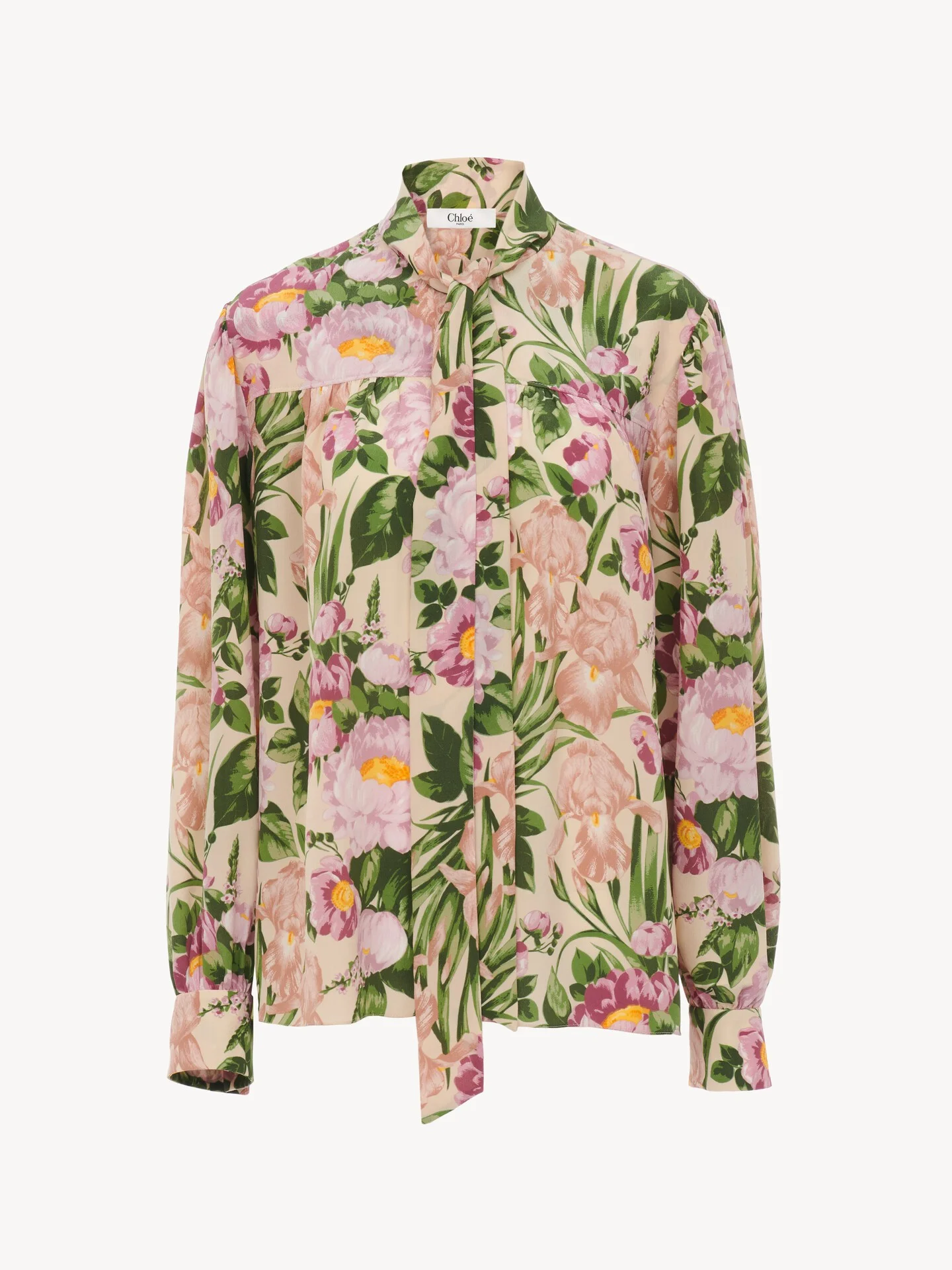 MAXI GATHERED LAVALLIÈRE BLOUSE IN CRÊPE DE CHINE - 1