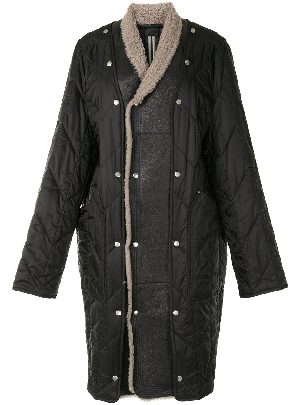 shearling-trimmed quilted coat - 1