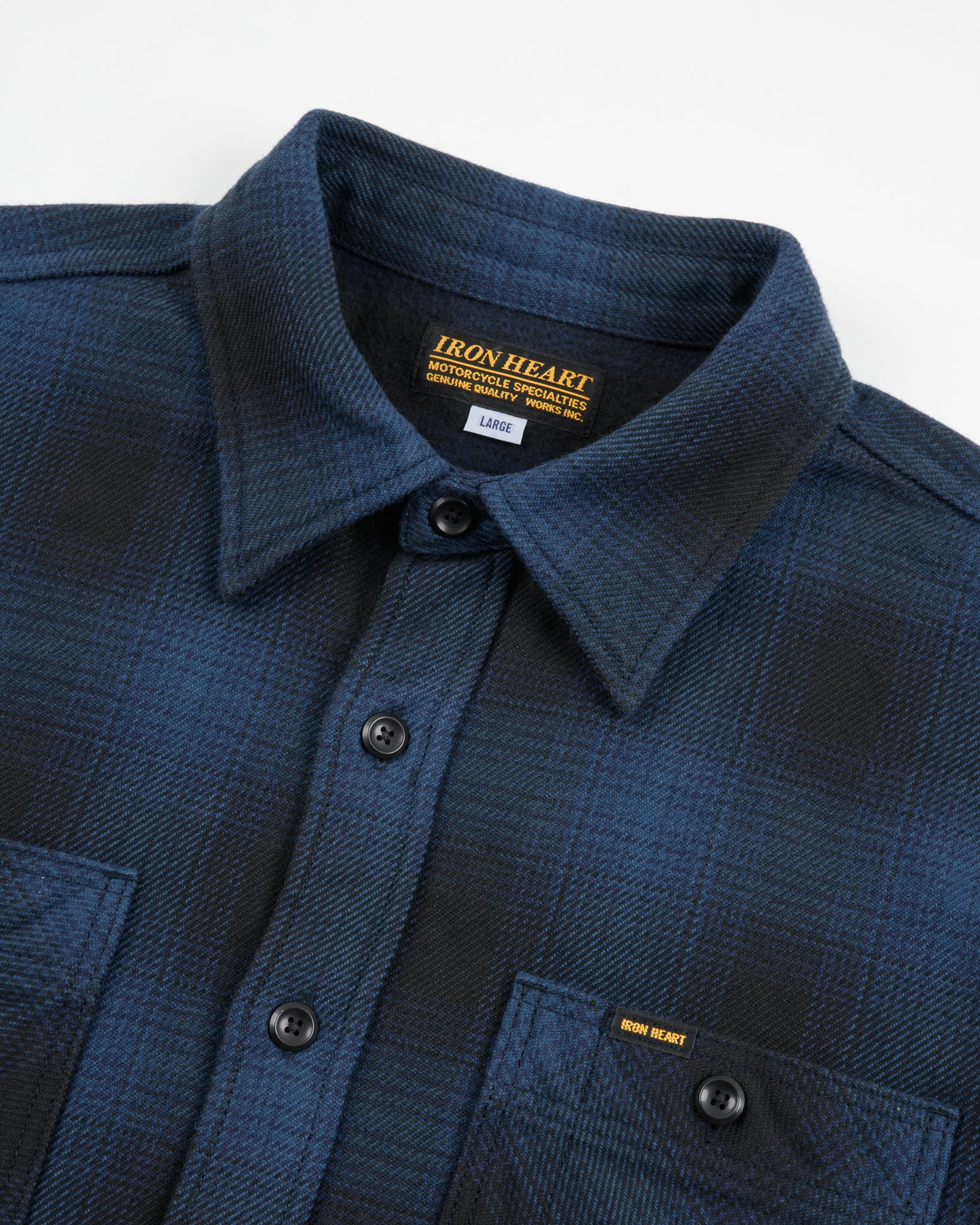 IHSH-265-NAV Ultra Heavy Flannel Ombré Check Work Shirt - Navy/Black - 7