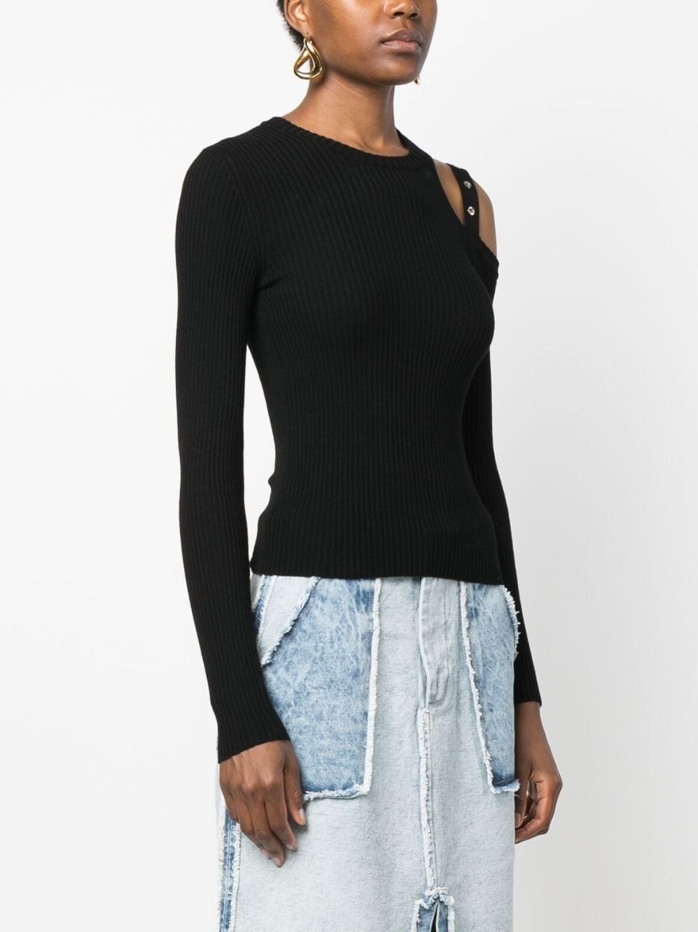 eyelet-embellished ribbed sweatshirt - 3