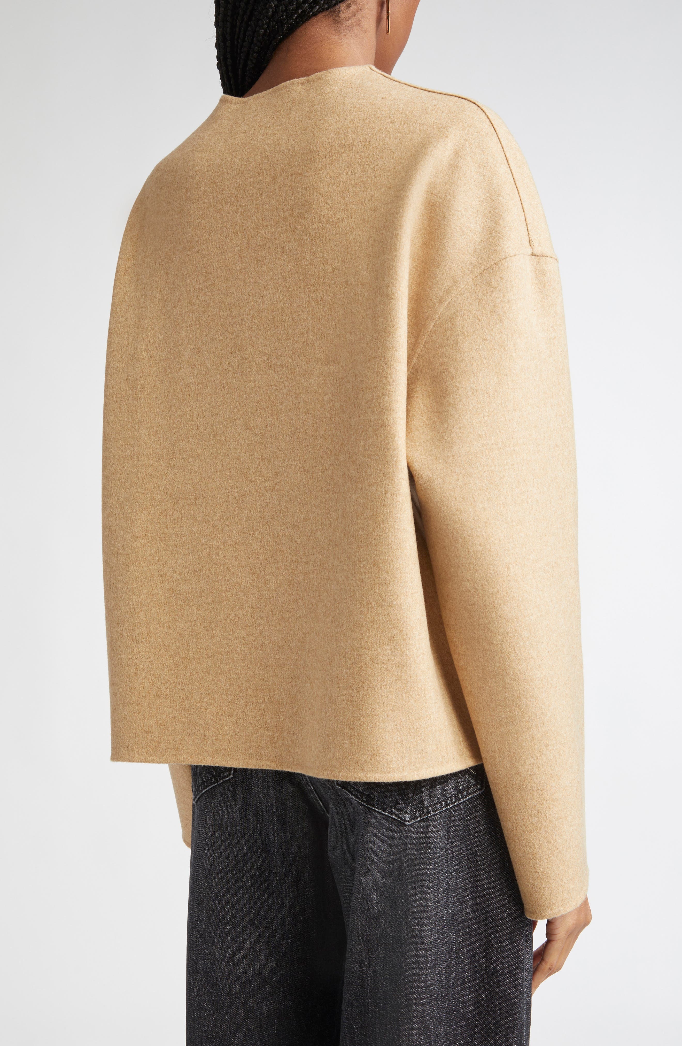 Versace Felted Wool Blend Peacoat in Beige Melange at Nordstrom - 3